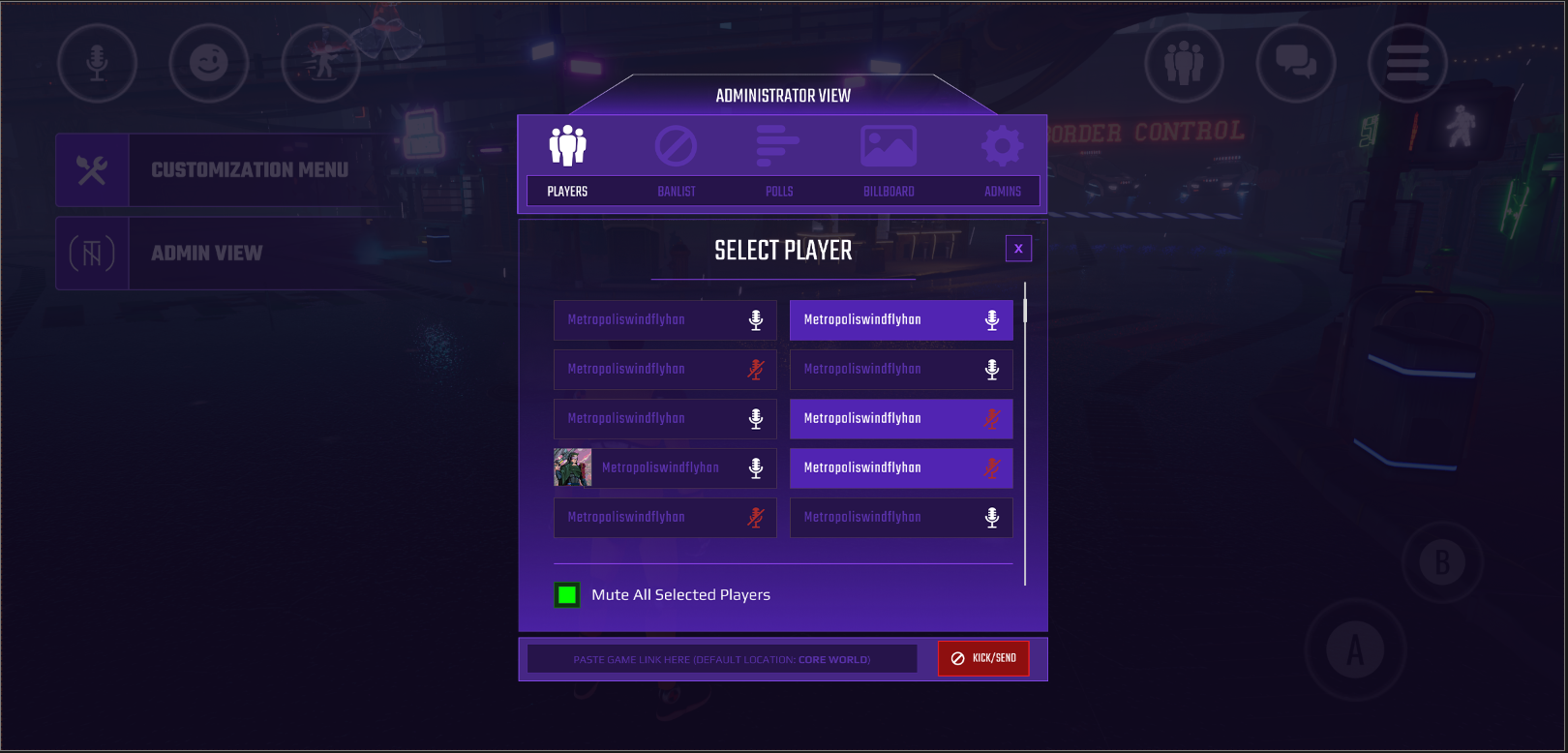 Core x MekaVerse Experience UI - Players