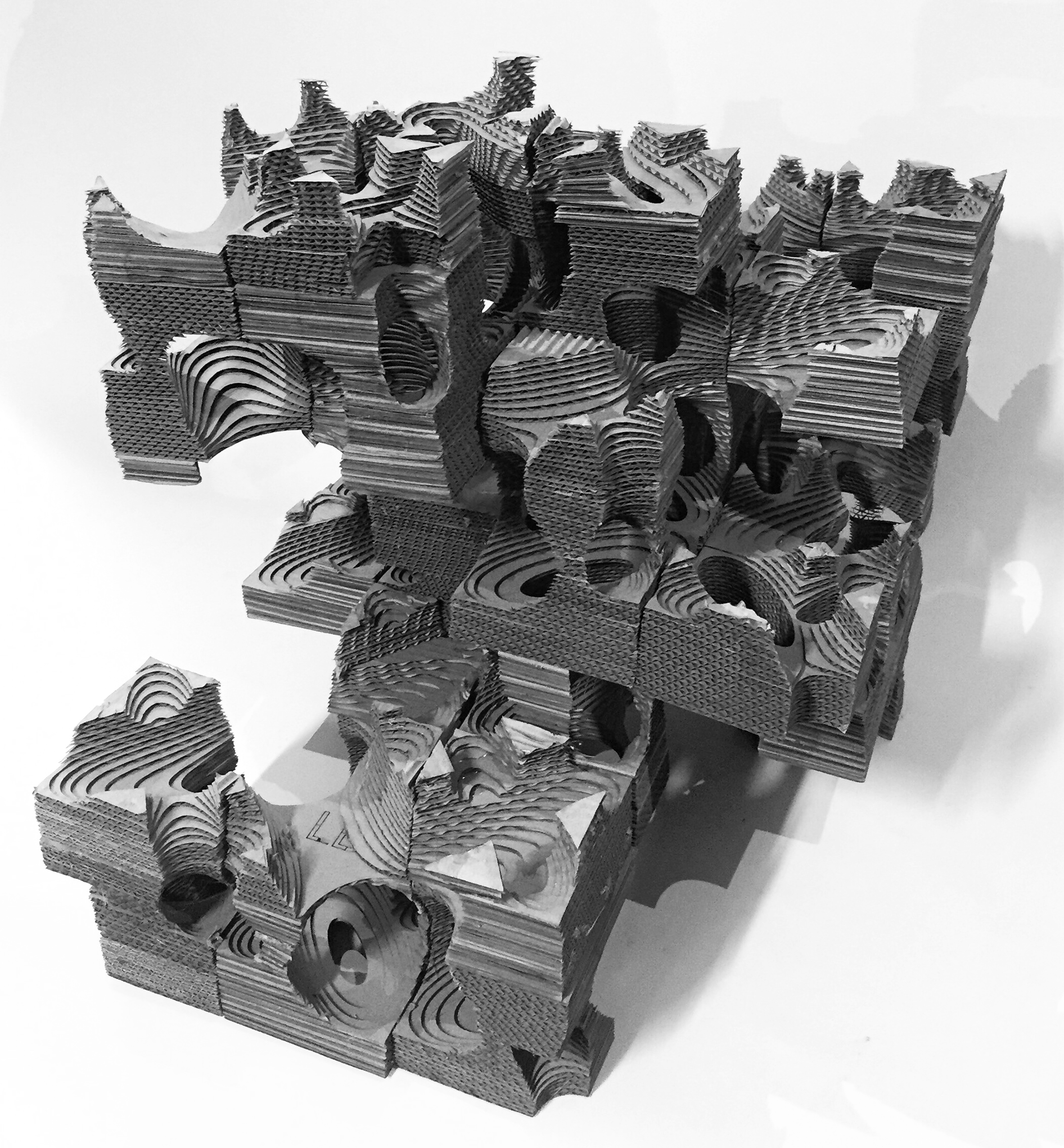 Void by Contouring - material: corrugated cardboard | tool: Rhinoceros 3D, Grasshopper 3D