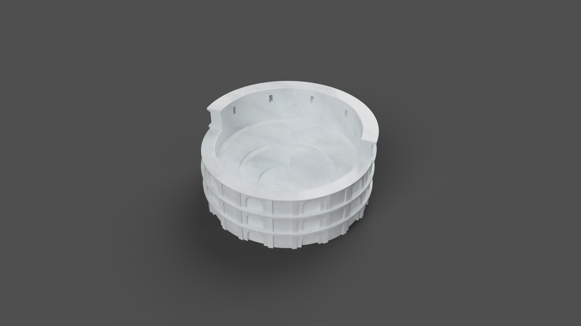 Sugar bowl inspired by the Roman Colosseum. Dimensions: 3.5" Diameter x 1.75" H