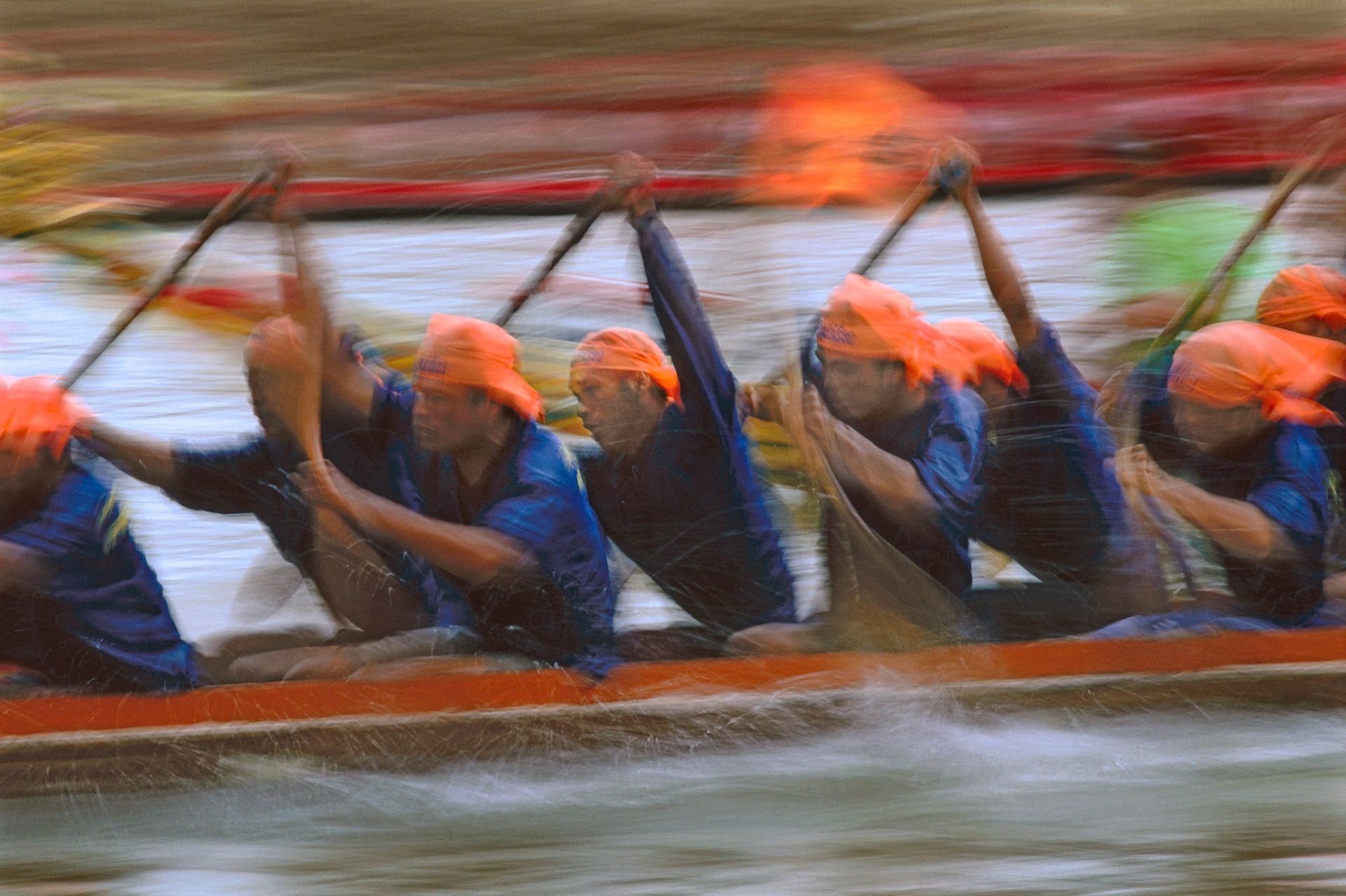 Dragon boat racing during the Lanna boat races on the Nan River