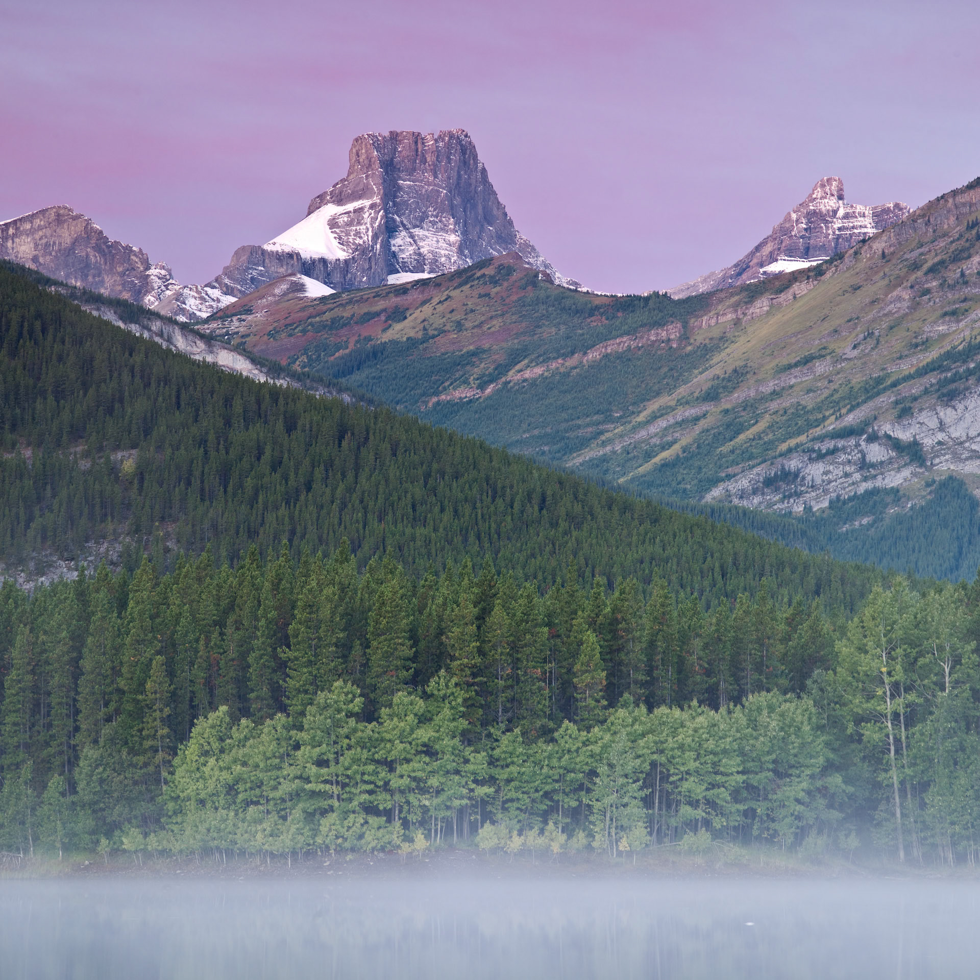 Wedge Pond and Fortress mountain at sunrise. Kananakis country, Alberta.