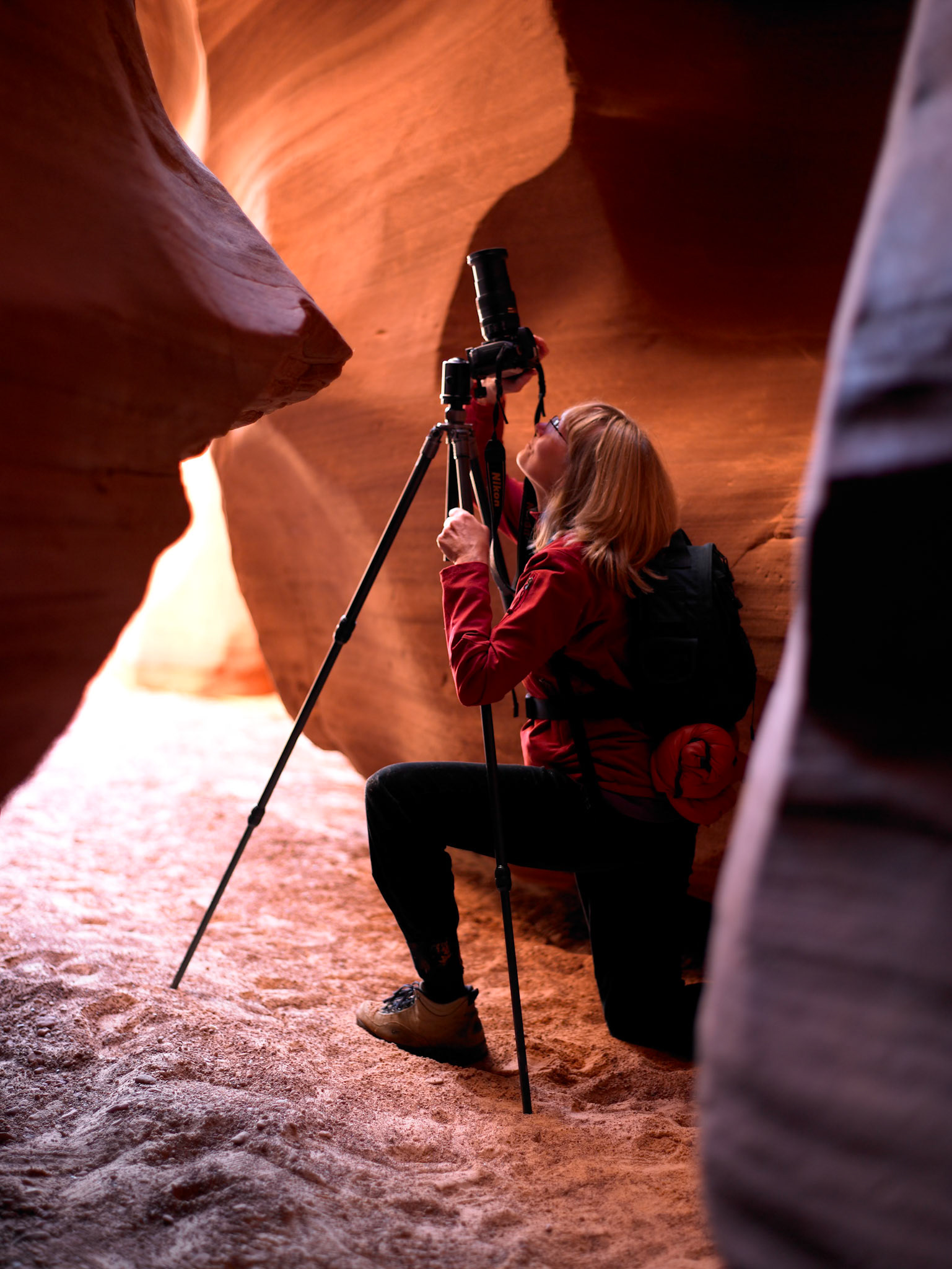 This photograph was taken in the busy Upper Antelope Canyon and Eric Peake helped by holding back the crowds! Gayle was terrific and stayed very still throughout the long exposure.