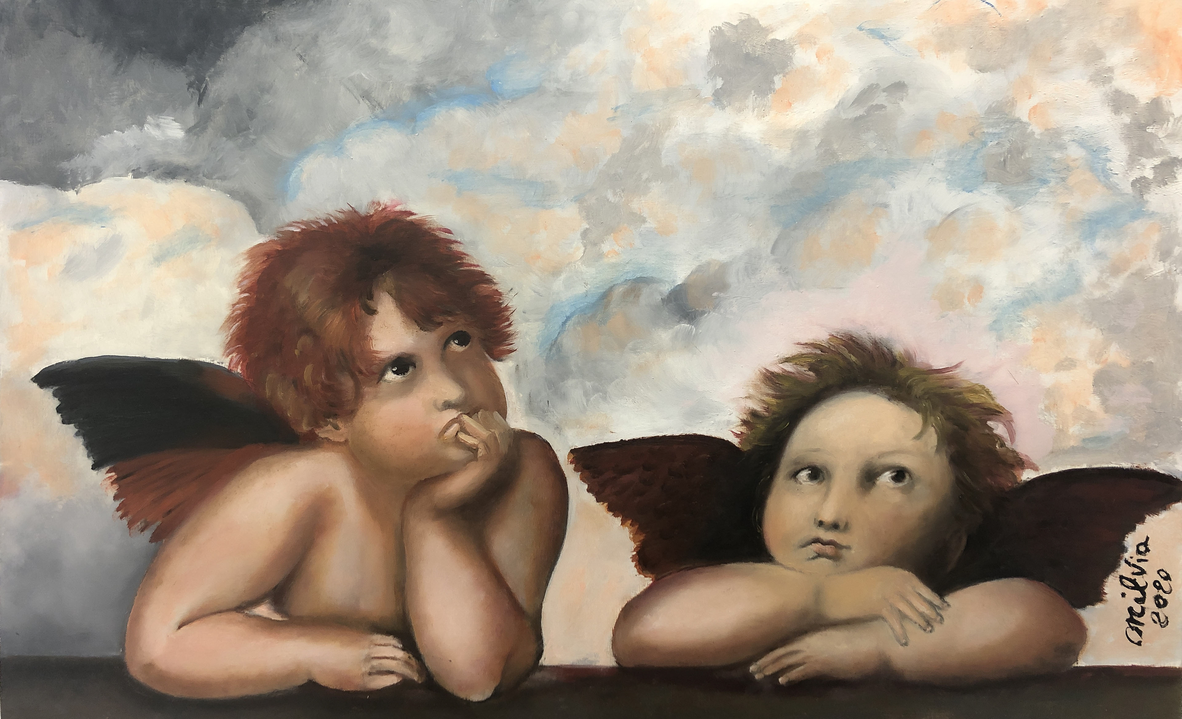 Milvia Borella, Madonna Sistina, particolare olio su tavola 40x60 cm