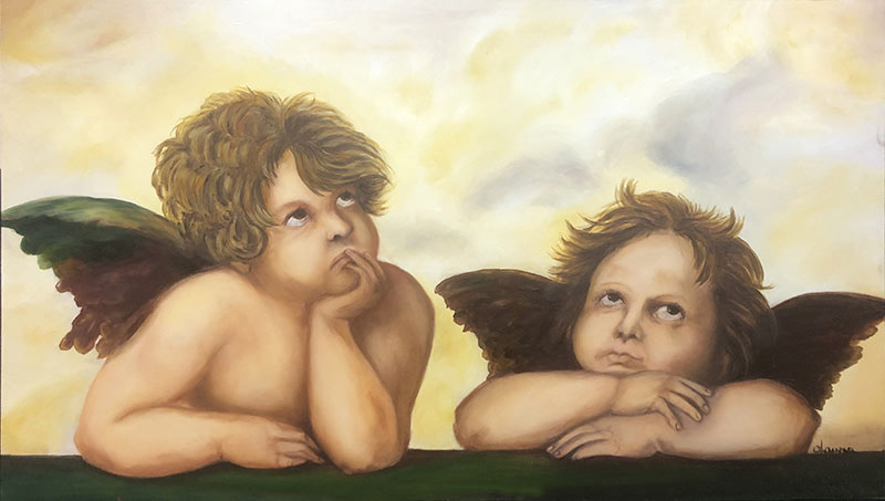 Laura Oliva (Madonna Sistina part.) olio su tavola 50x100 cm