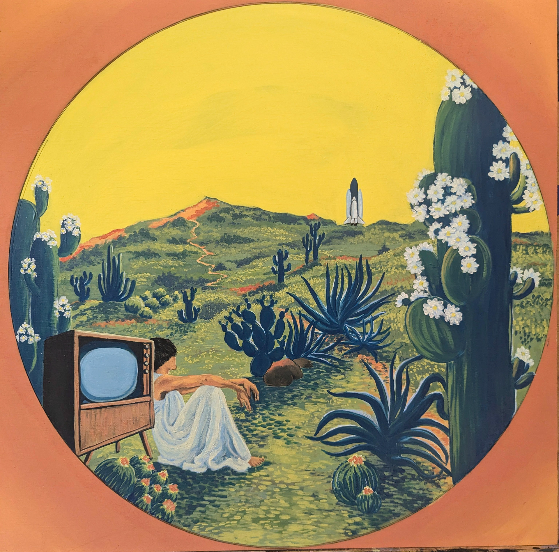 Under a Yellow Sky, I Dream of Space. 28x28. 2024