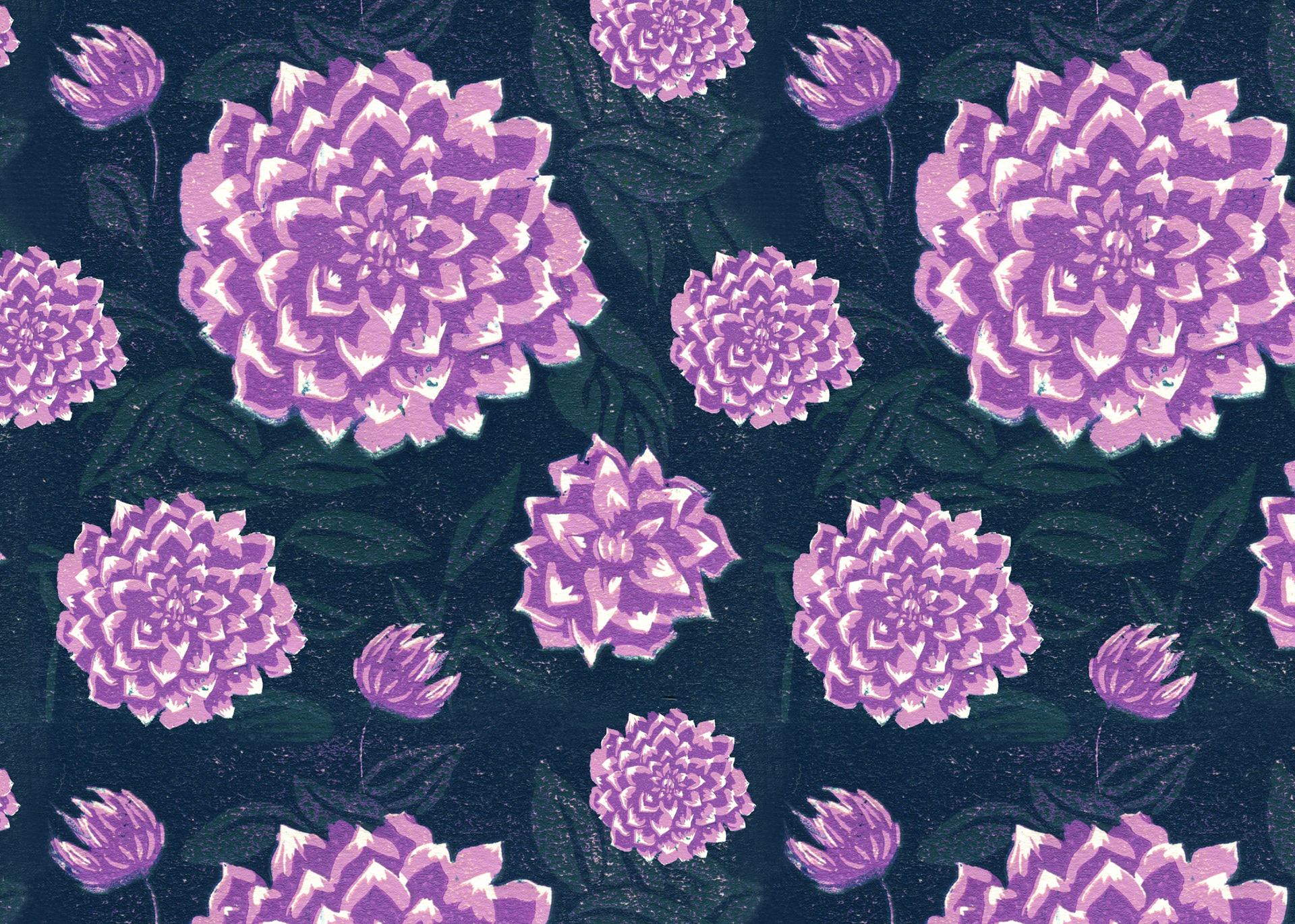 Magnolia Flowers linocut pattern