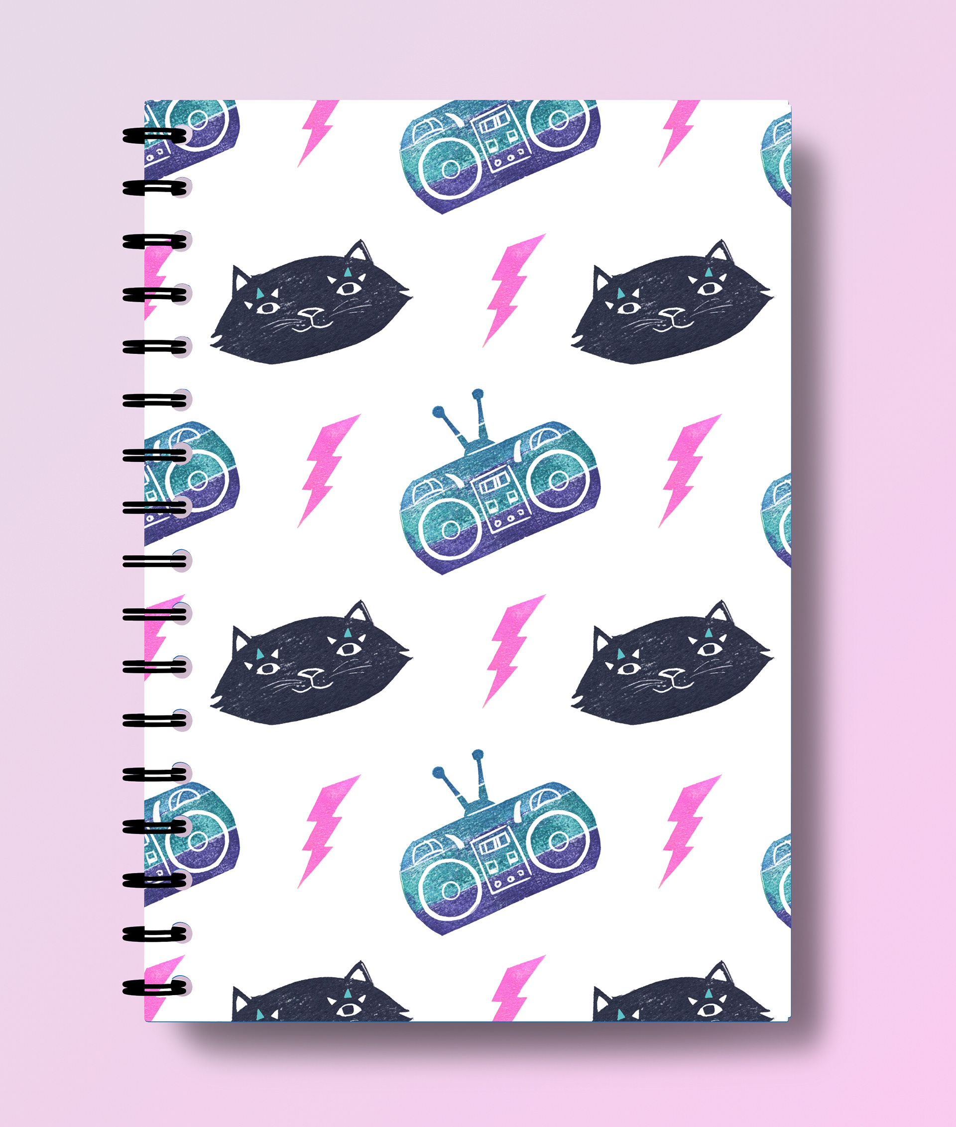 Cats and Boomboxes Notebook Mockup