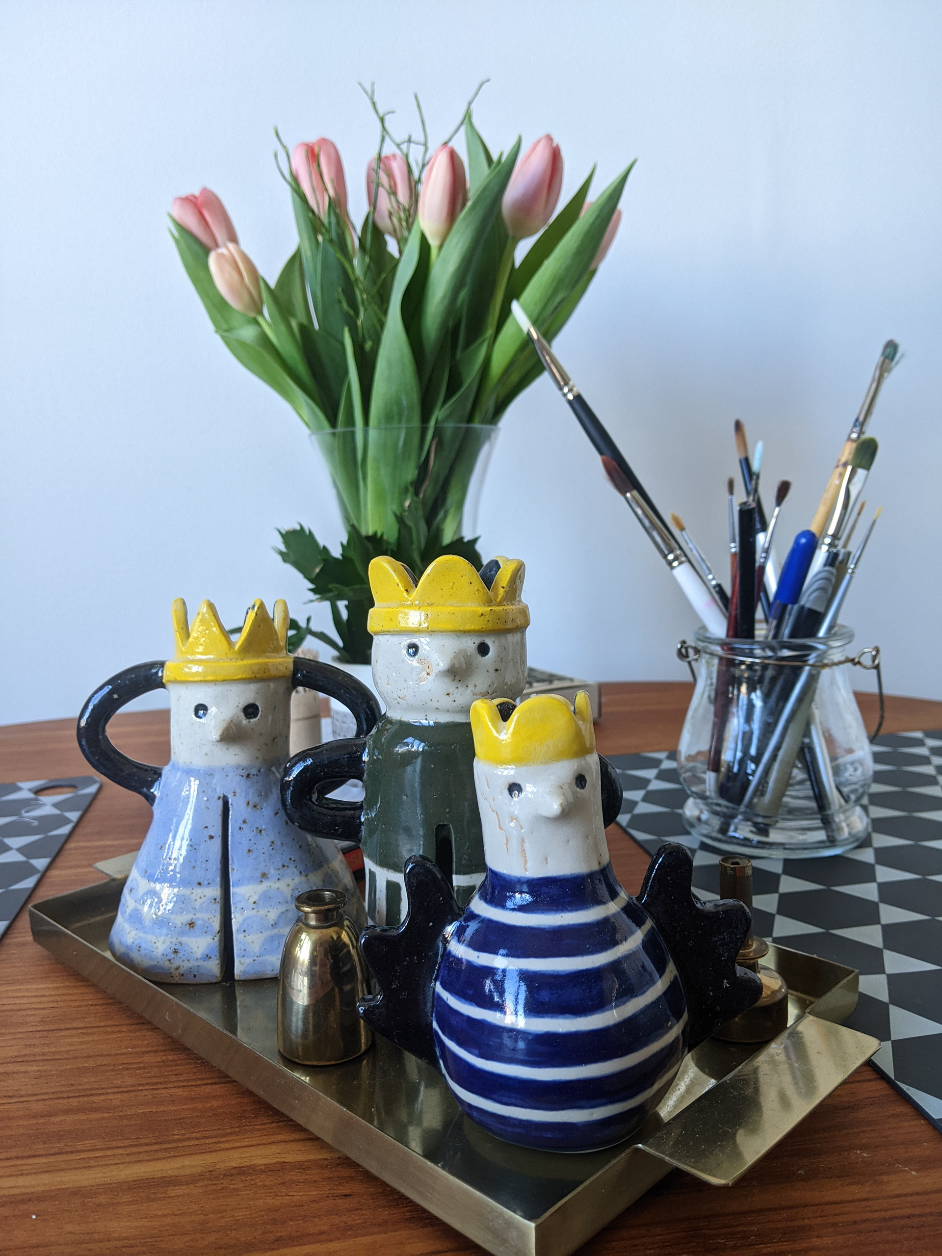 Royal birds, candleholders, stoneware 2023