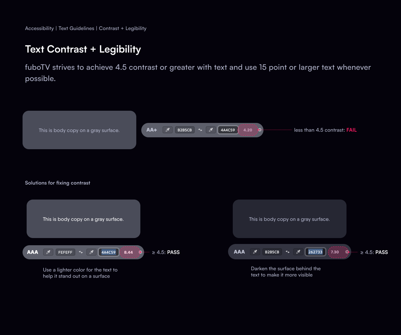 Documentation outlining options on how to fix color contrast