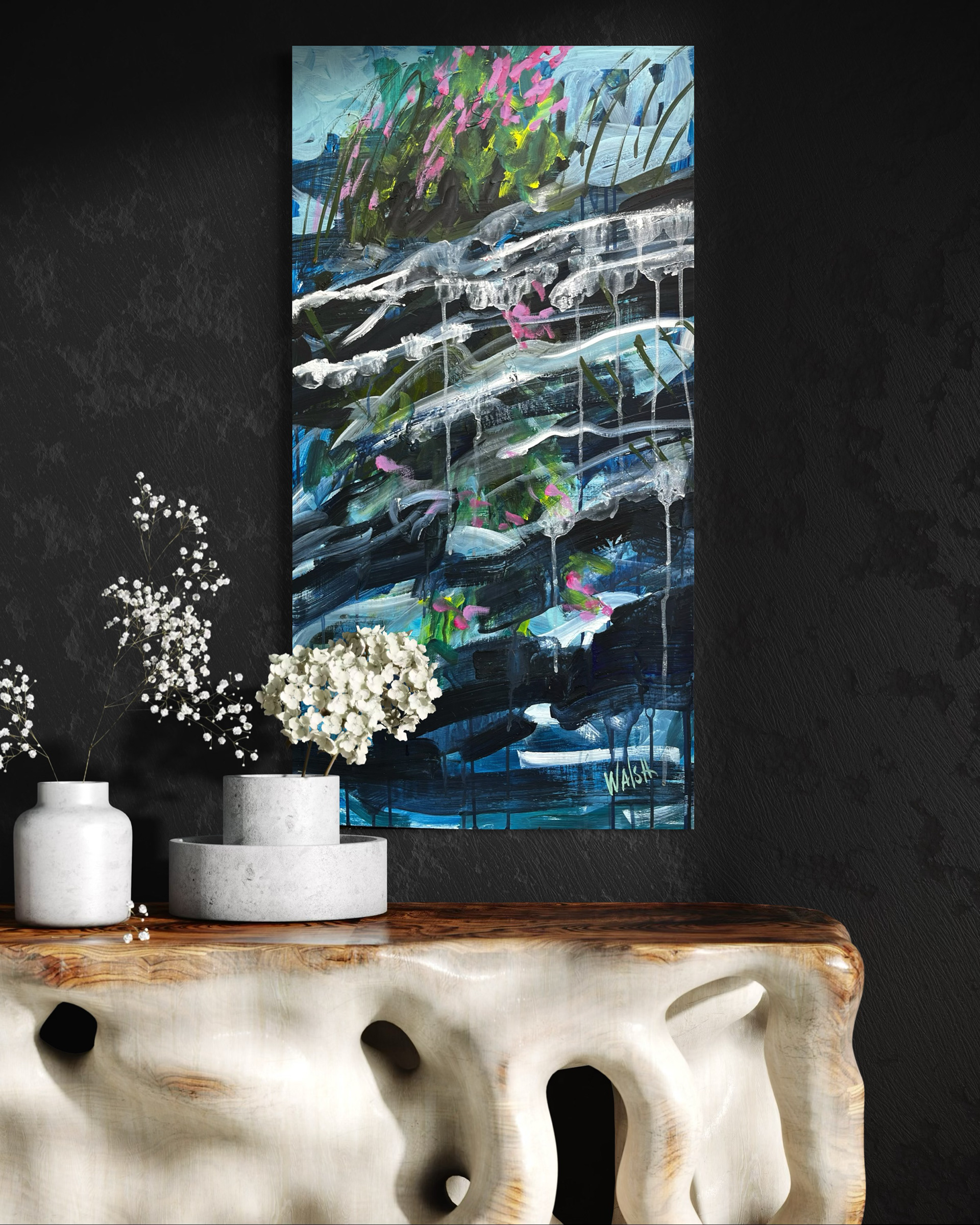 Disponible, Dans le lac, 29 x 20 acrylique