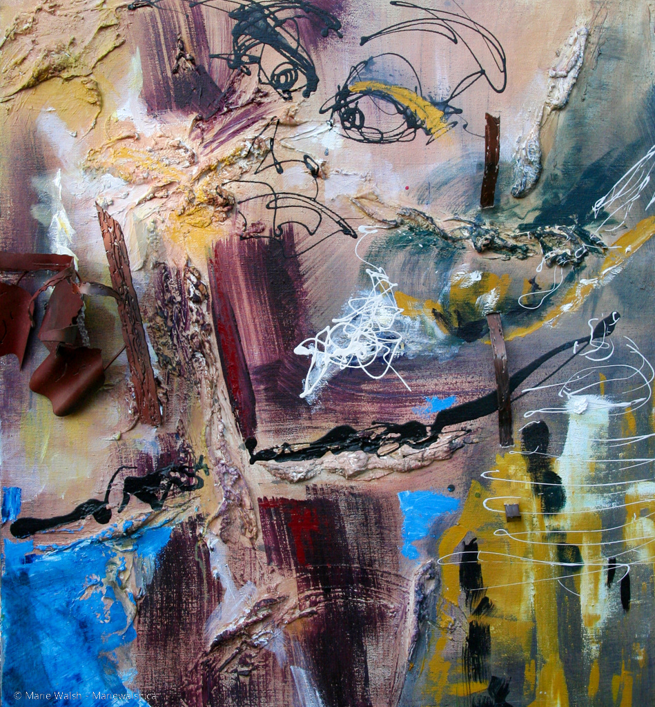 Debirdements, acrylique sur toile et mix media, 31x 36 (2010)