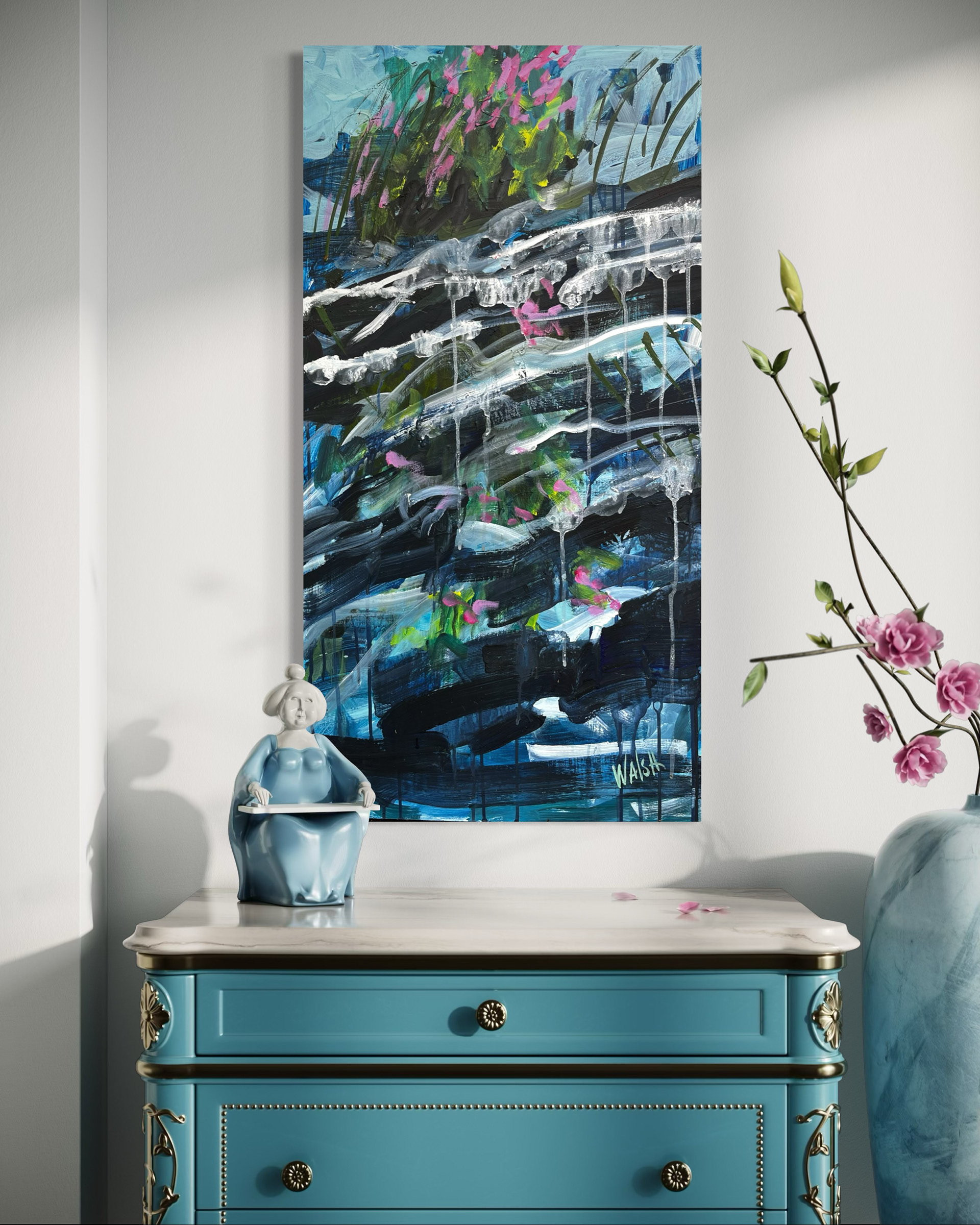 Disponible, Dans le lac, 29 x 20 acrylique