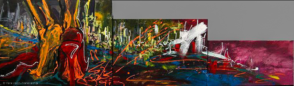 Night fever, acrylique sur toile, 28x22 + 24x18 + 24x12 (2010) 
