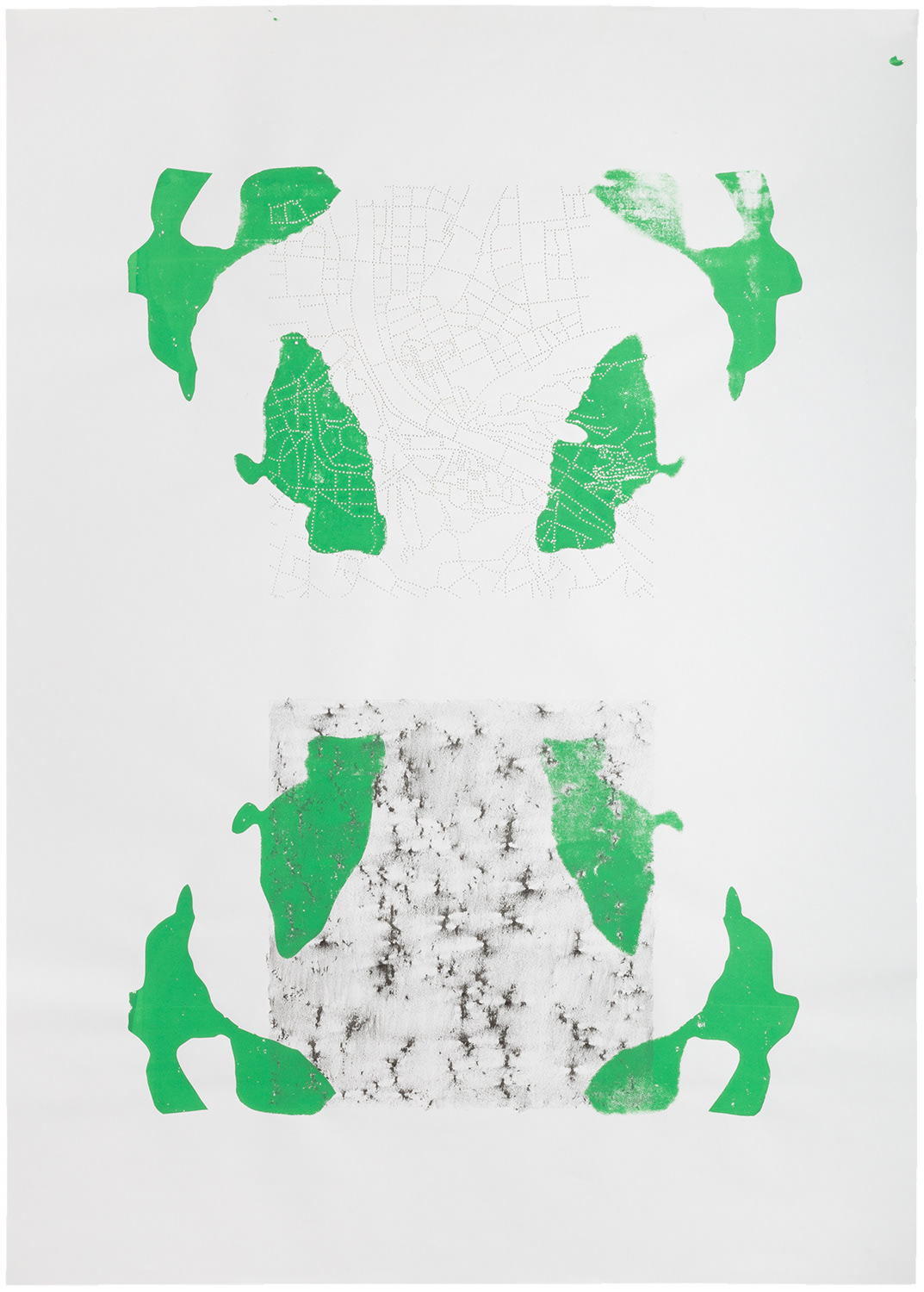 Kultur (Salzburg II) / 2019 / Frottage, Siebdruck, Perforierung / Grafitstift, Acrylfarbe, Papier / 88 x 63 cm