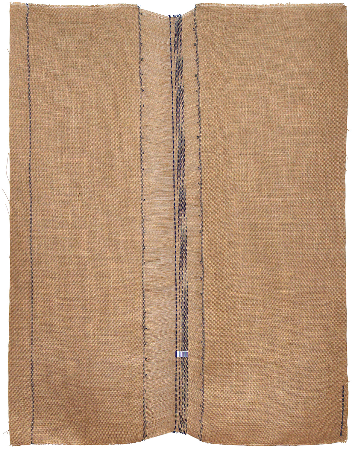 Code-Stripes 20/II / 2020 / Collage / Barcode (Lebensmittelverpackung), Fäden, Stoff / ca. 116,5 x 89,5 cm