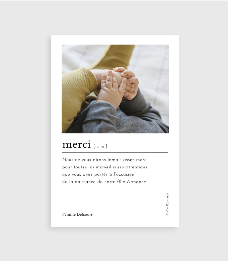 Carte de remerciement naissance
