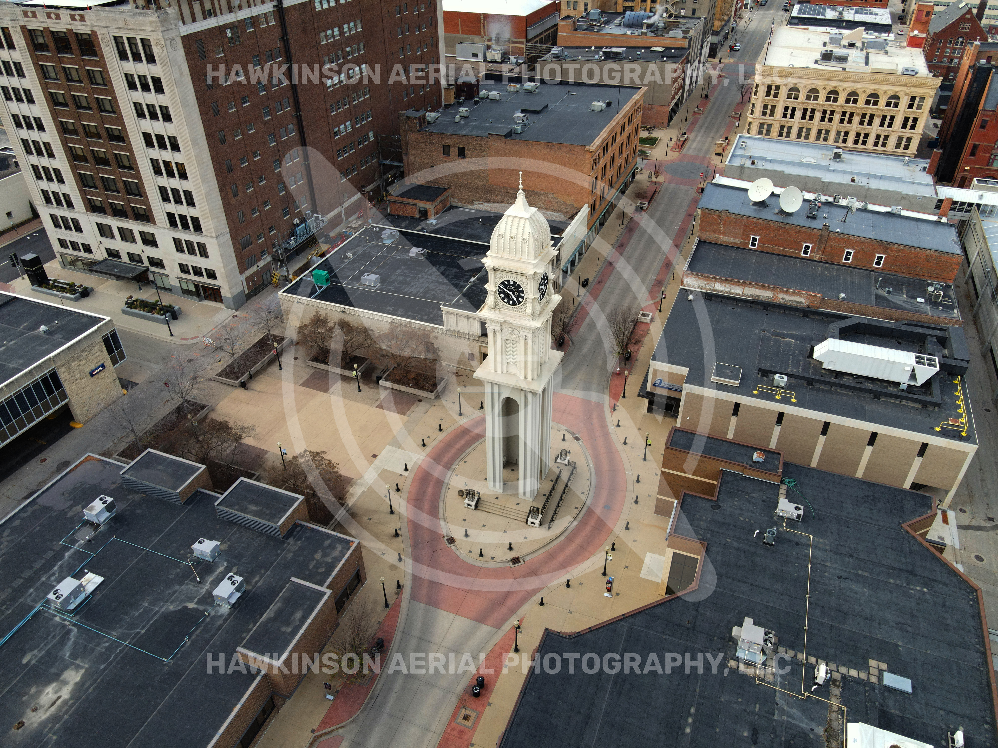 Dubuque Town Clock. © Hawkinson Aerial Photography, LLC. All rights reserved.