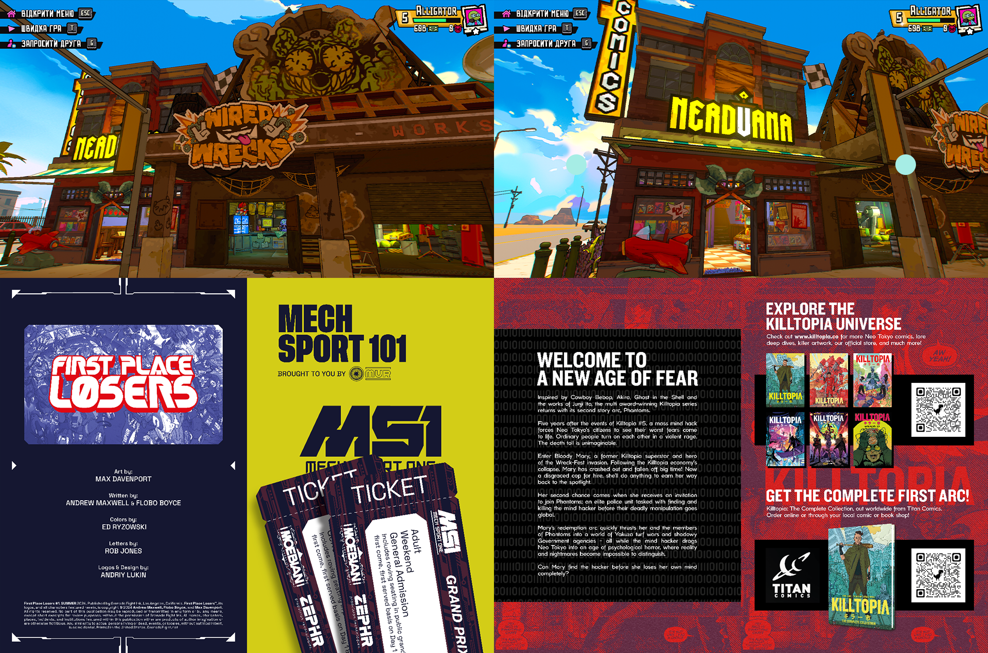 Logos featured in FRIENDS VS FRIENDS videogame ● FIRST PLACE LOSERS book design | Andrew Maxwell ● KILLTOPIA PHANTOMS book design | Dave Cook