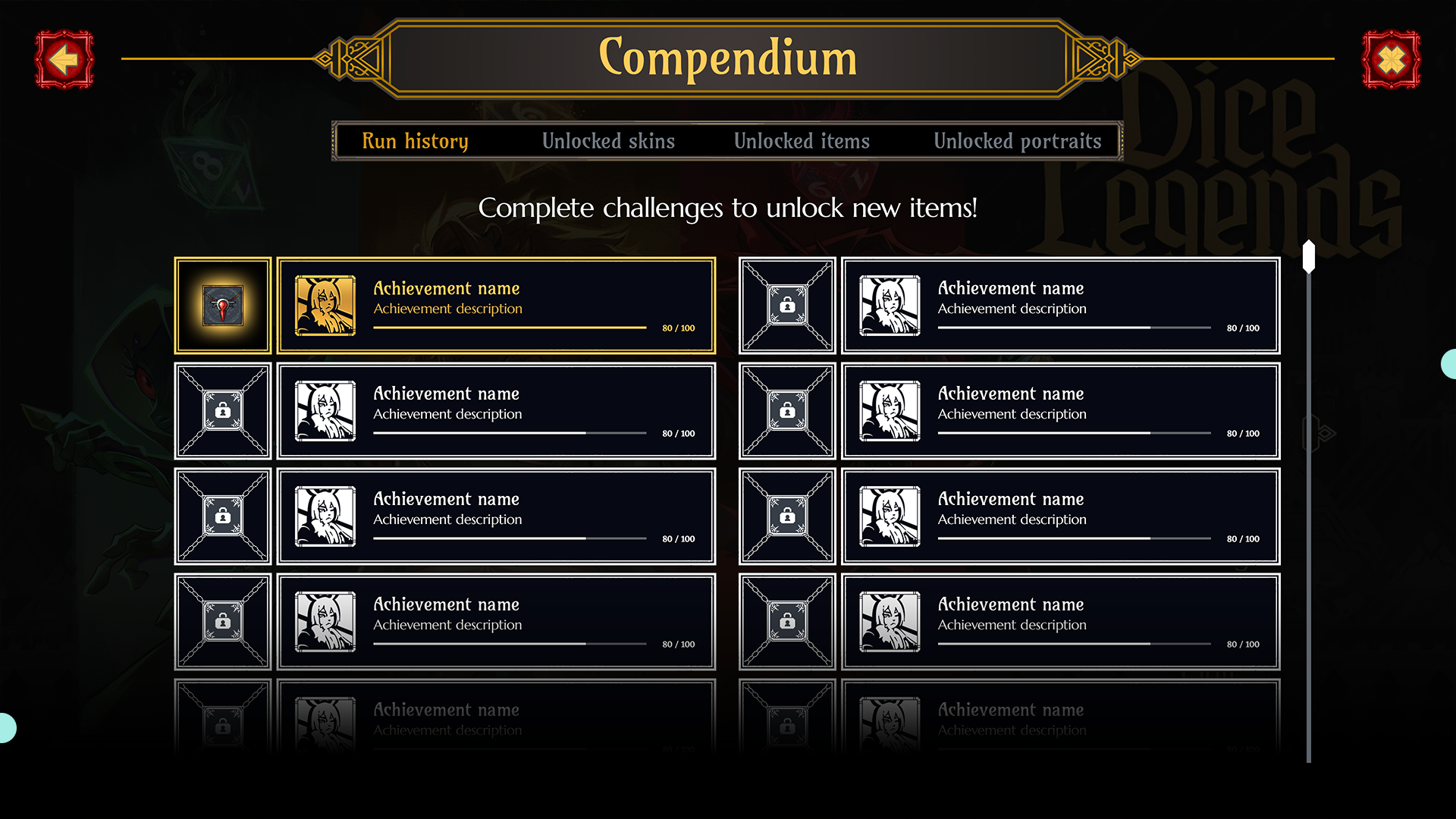 DICE LEGENDS achievements layout design | Rafal Jaki