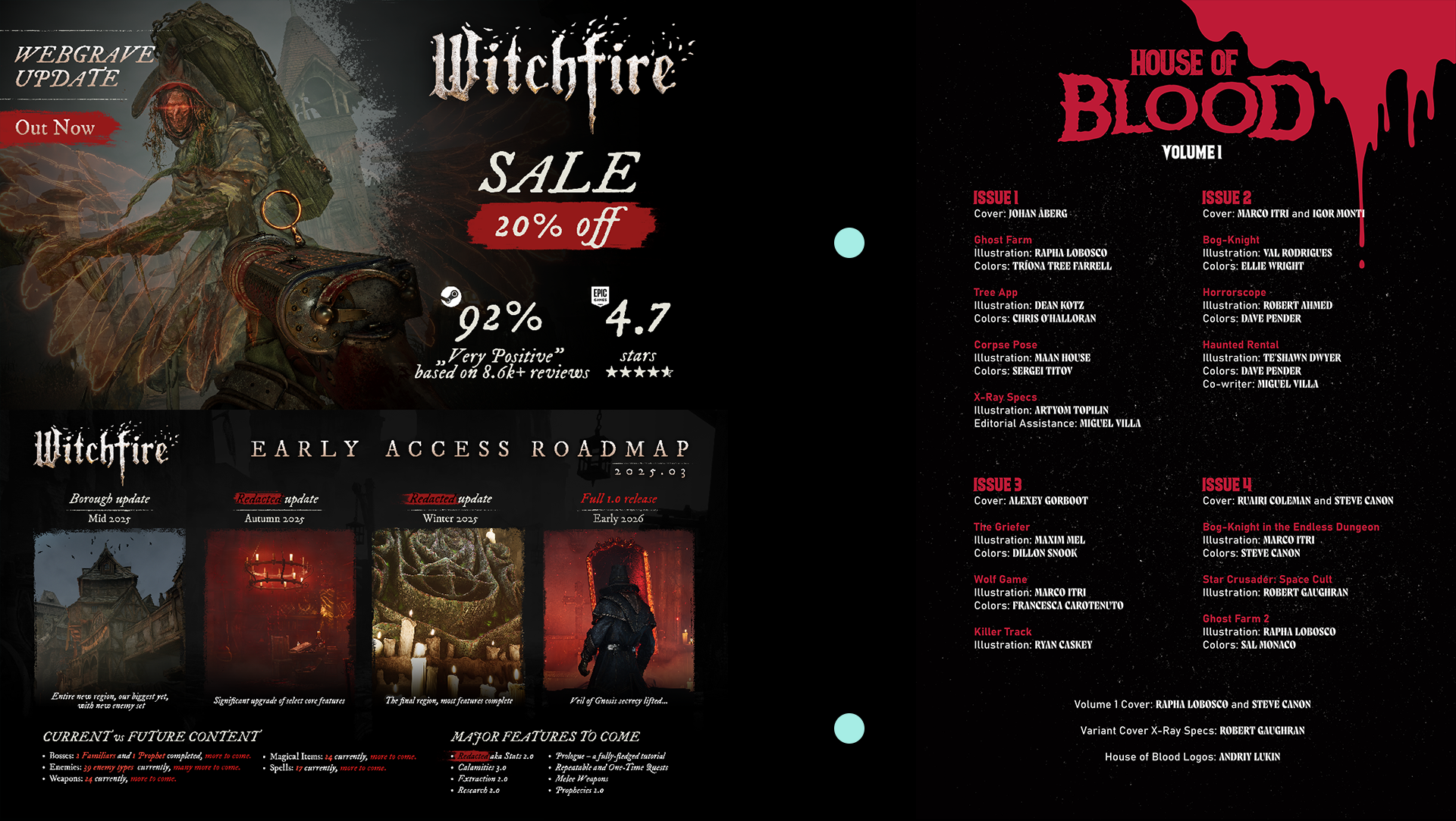 SMM design for WITCHFIRE videogame | The Astronauts ● HOUSE OF BLOOD book design | Zach Chapman