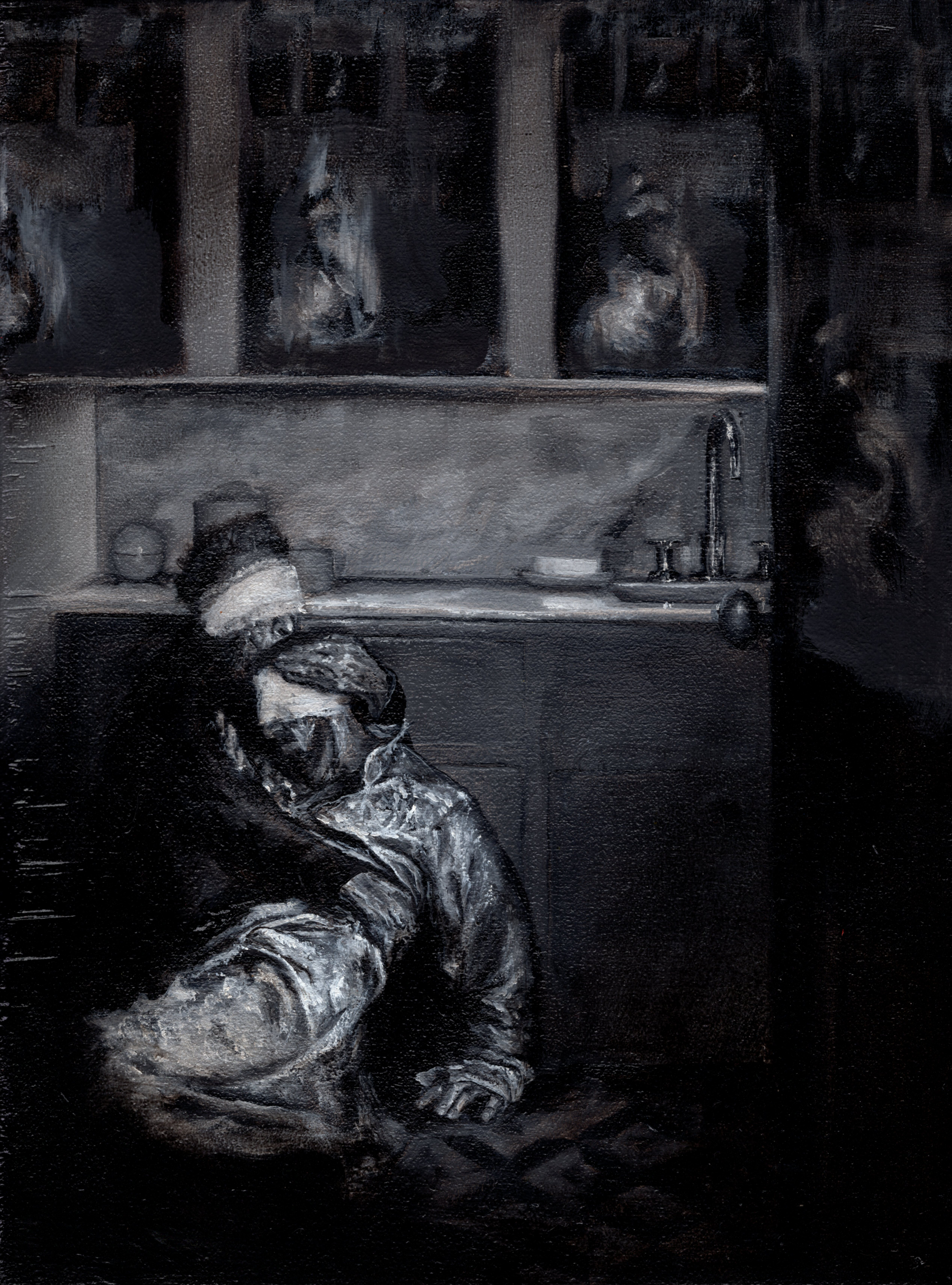 with enemy 1. 2022. oil on panel. 9w x 12h in.