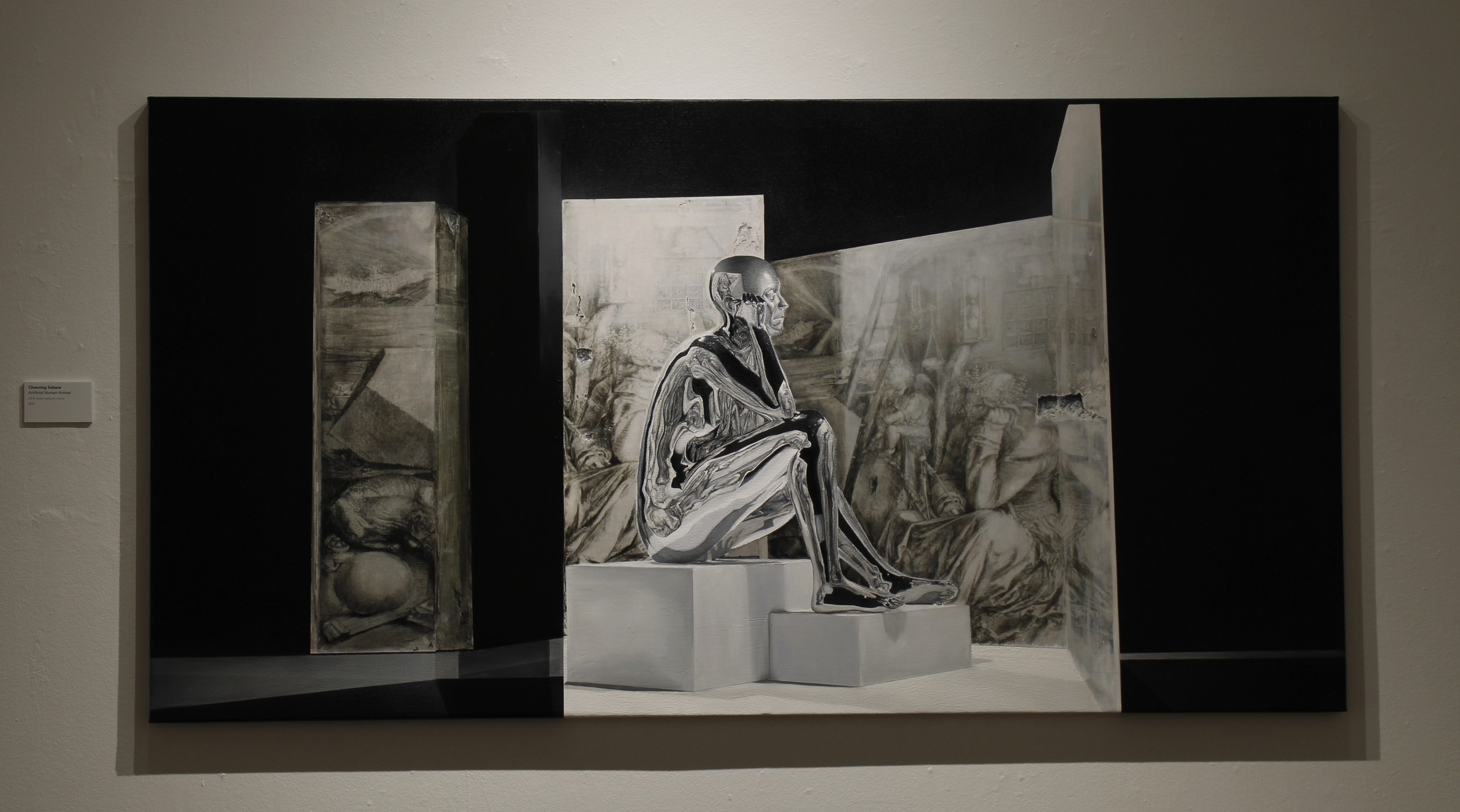 Artificial Human Animal.  2024. oil & mixed media on canvas. 40h x 76w in.