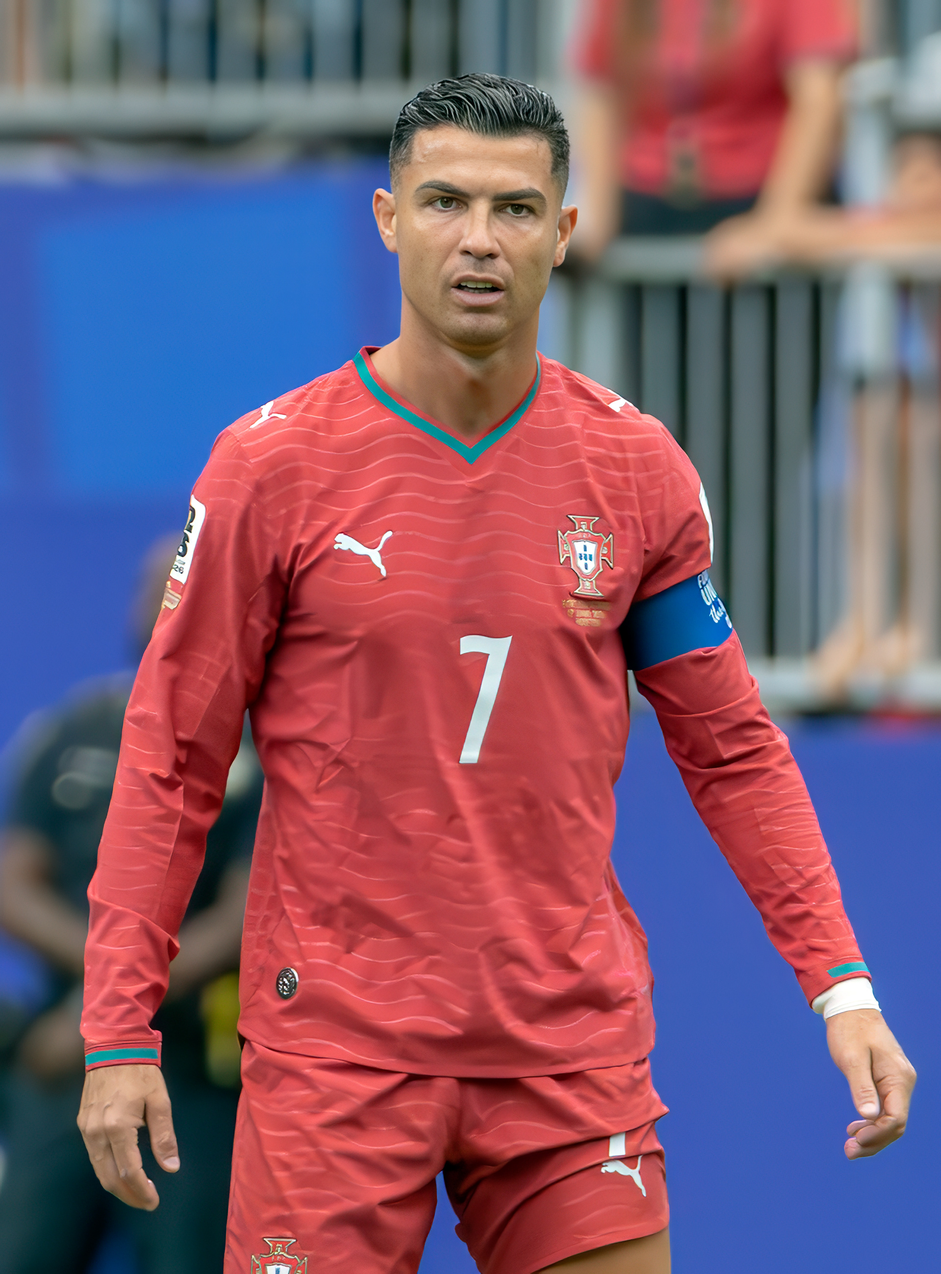 Cristiano Ronaldo, forward for team Portugal has worn jersey number 7 since 2007