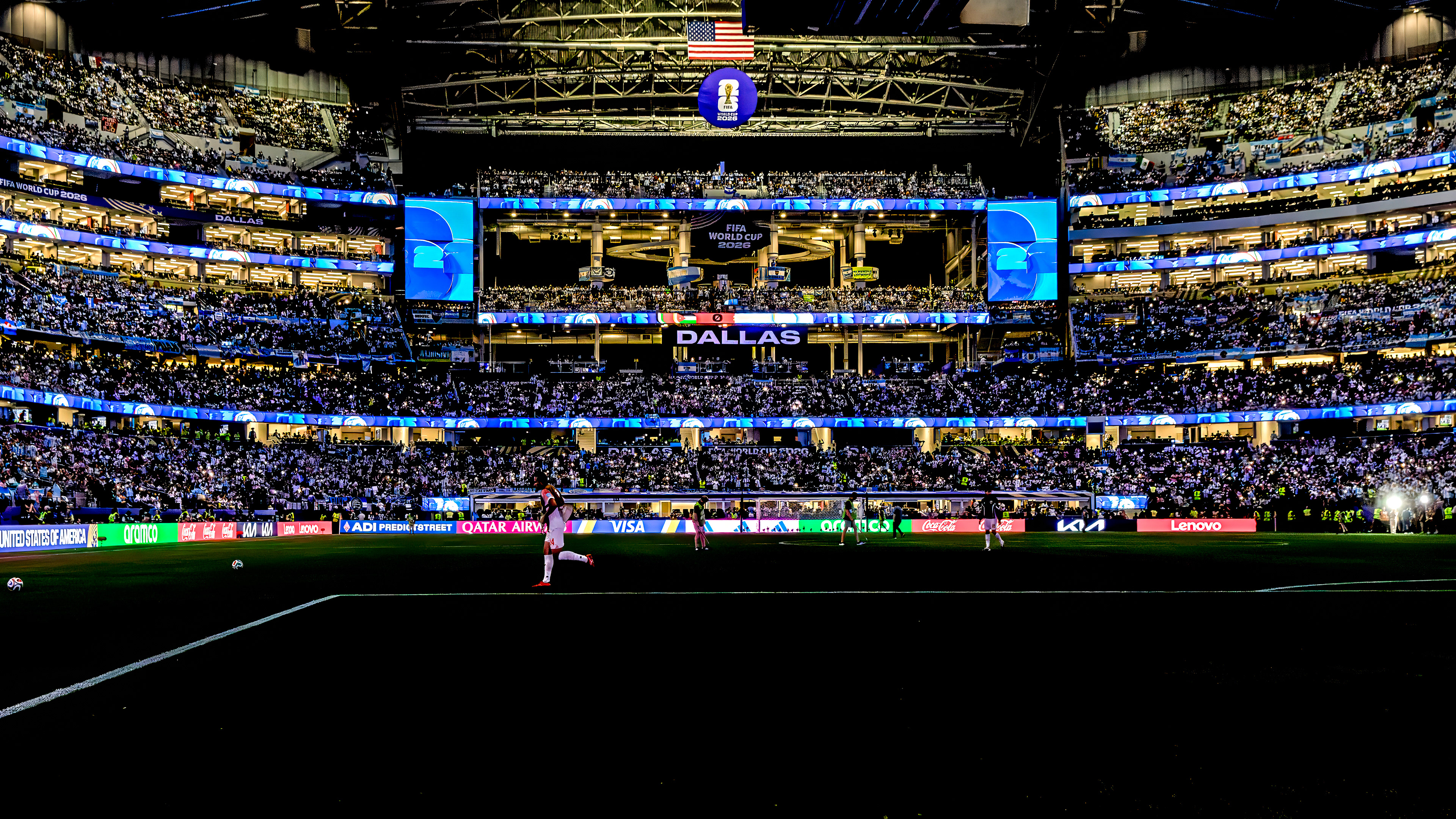Mid-game lightshow at AT&T Stadium in Dallas, Texas