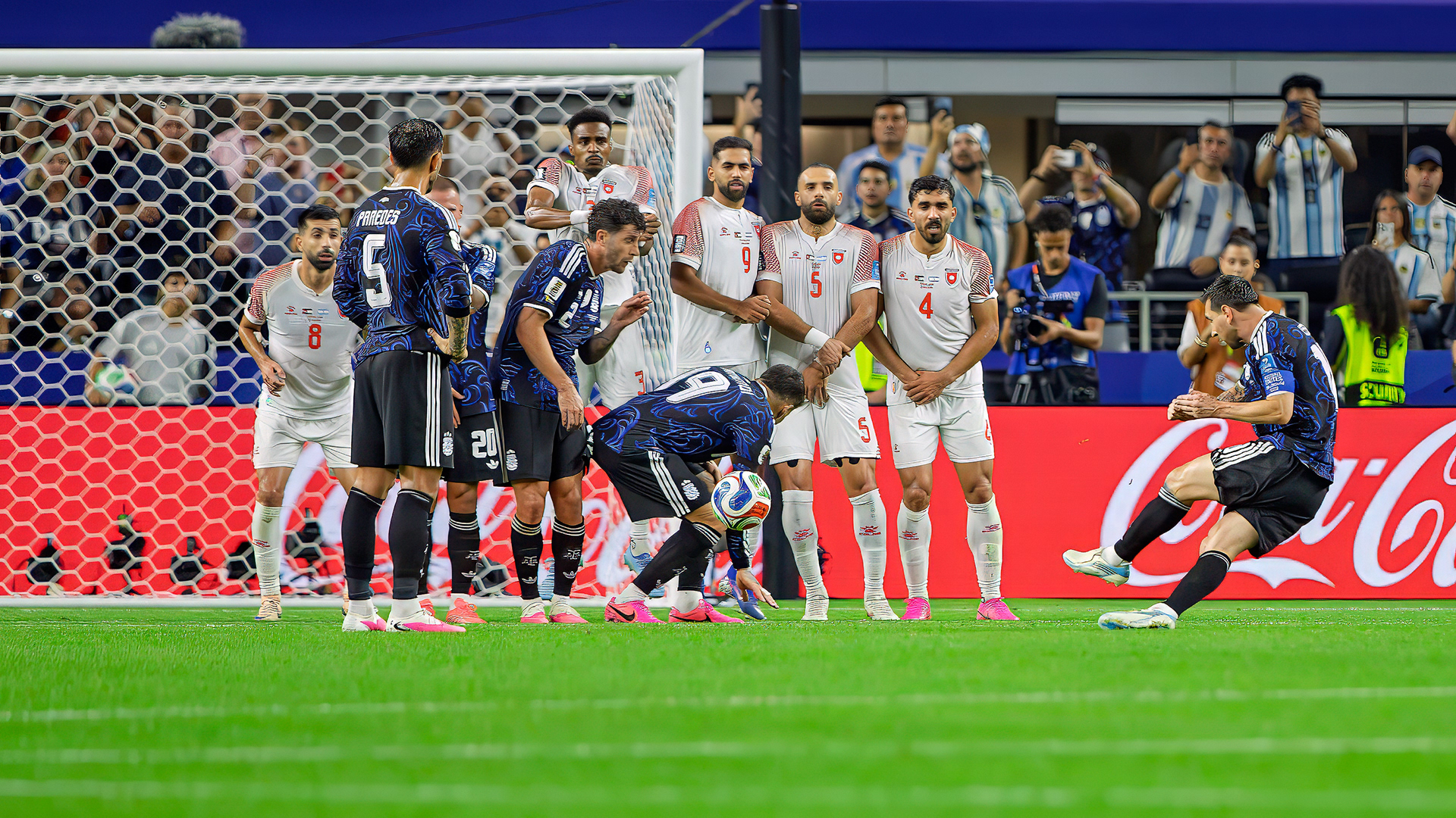 A tripping offense by Jordan against Lionel Messi is reciprocated with a masterful corner goal kick. 