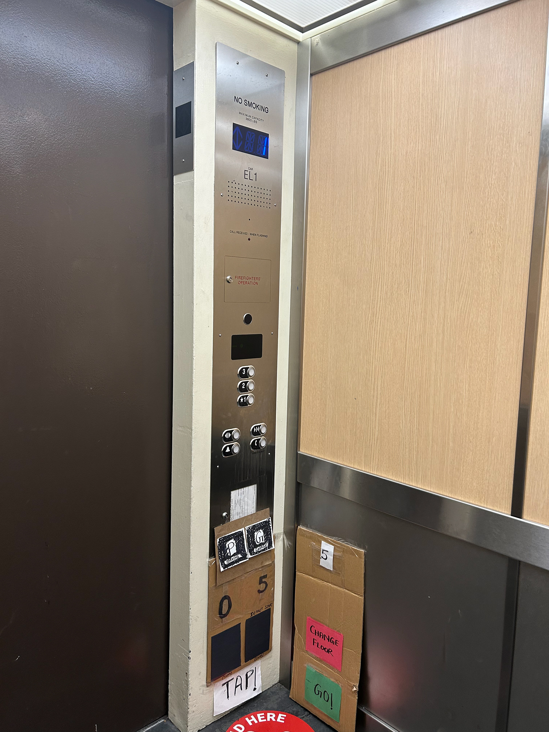 Inside elevator the buttons to be operated by leg or foot