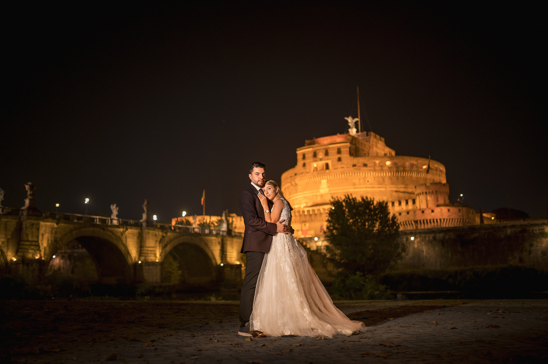 Servizio Fotografico Post Matrimoniale Notturno Roma - Castel Sant'Angelo
