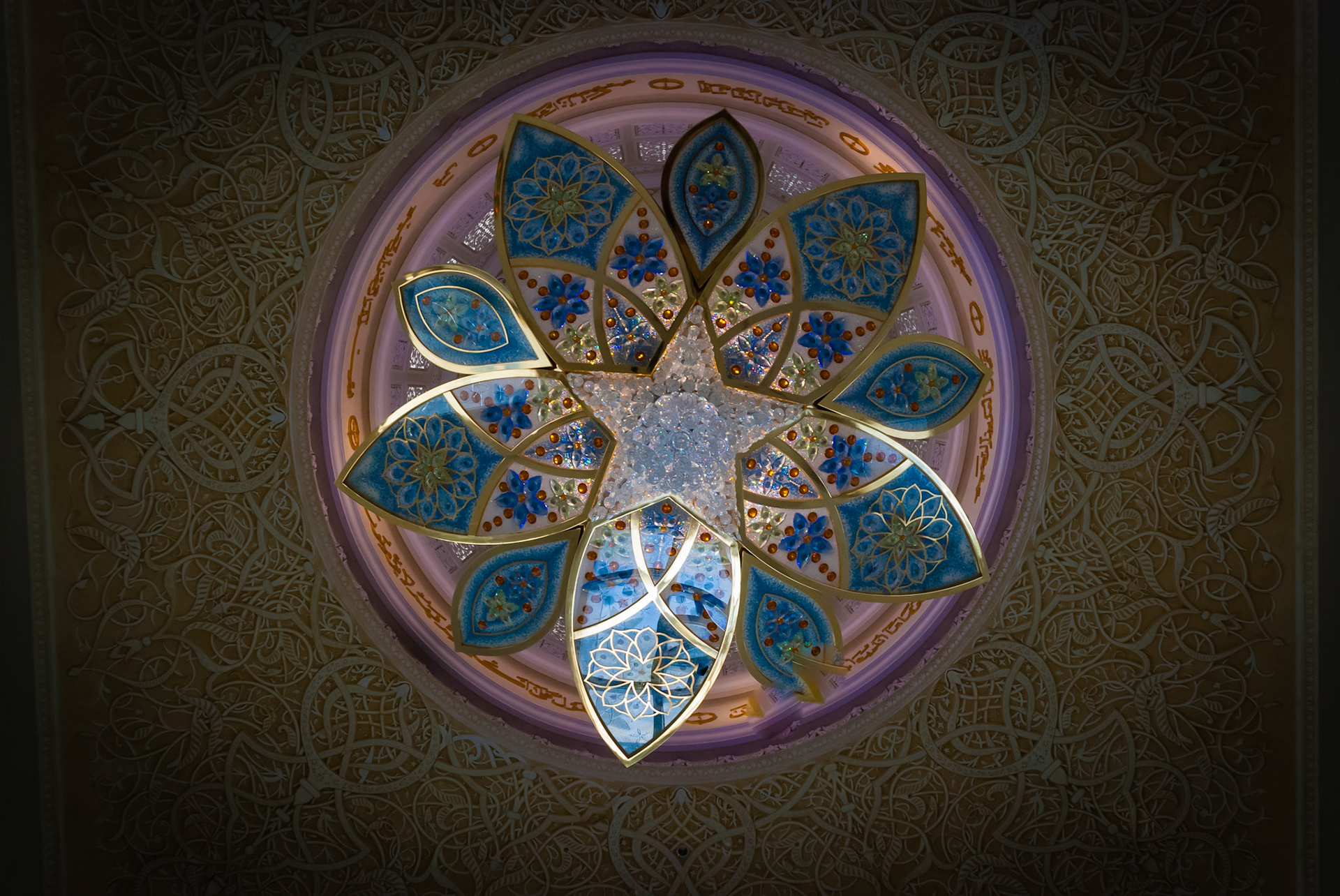 Inside a dome in the Sheikh Zayed Grand Mosque, Abu Dhabi, UAE