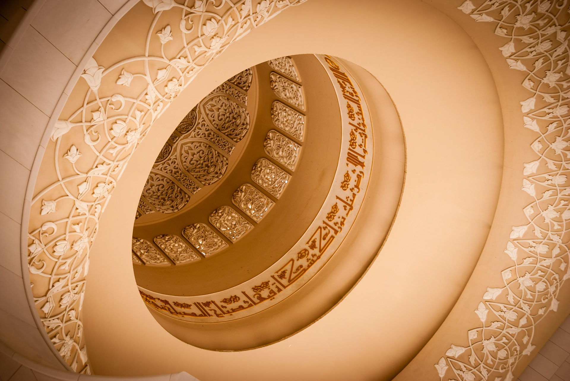 Inside one of the domes at the Sheikh Zayed Grand Mosque in Abu Dhabi, UAE