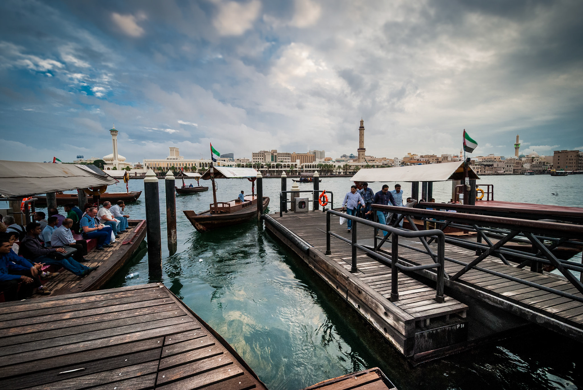 Passengers waiting for boats in the old creek part of Dubai