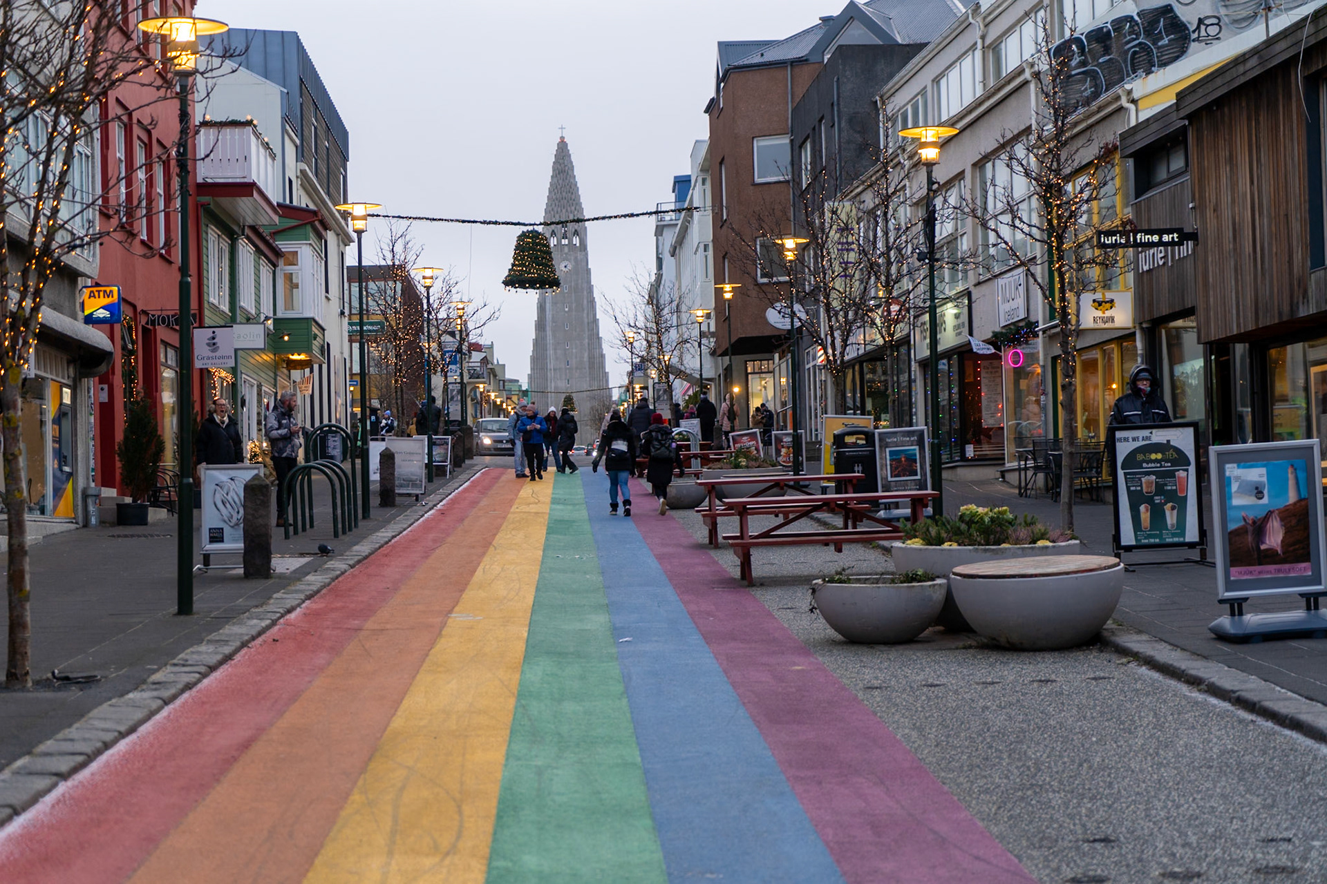Skólavörðustígur Reykjavik aka Rainbow Street, first painted a rainbow for the 1999 Pride festival it became a permanent fixture in 2019. 