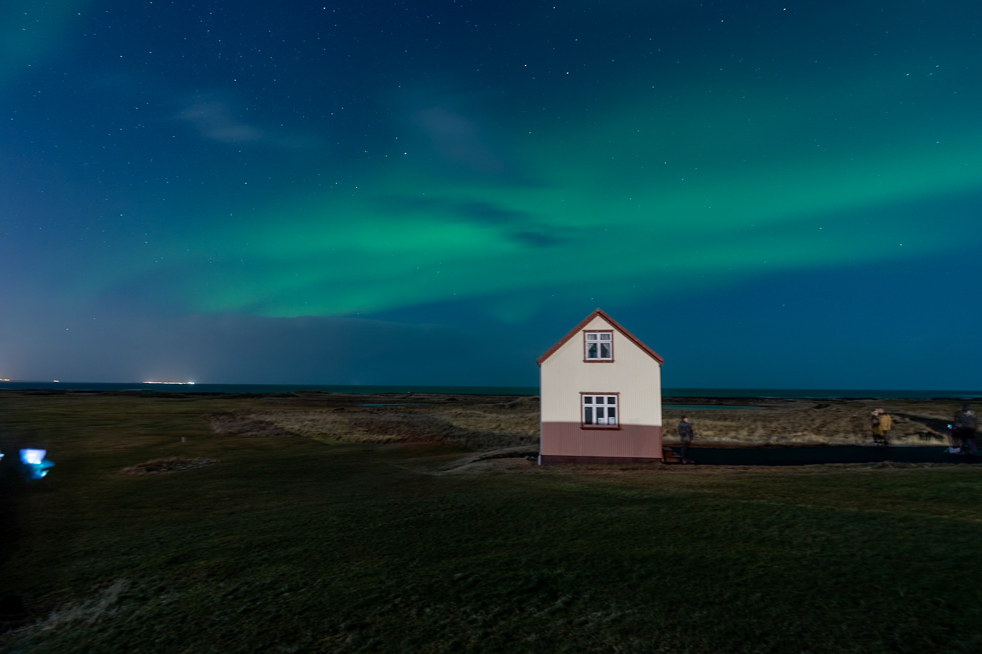 The Northen Lights (aurora borealis) from Kálfatjarn Church