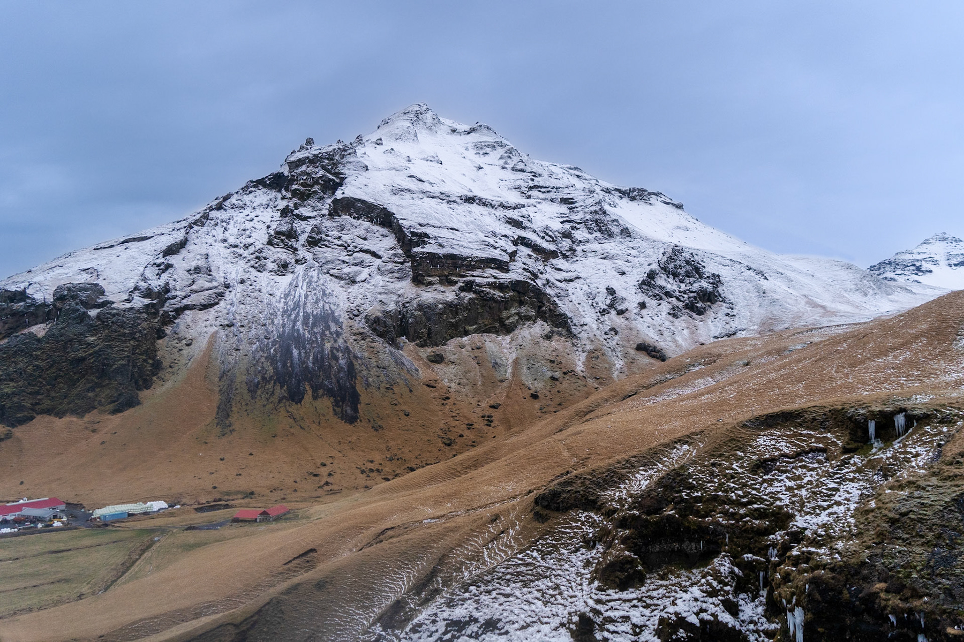 Looking across Skógafoss Waterfall