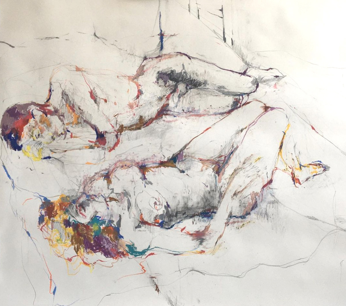 "couple " 100x70 , oil pastels on paper