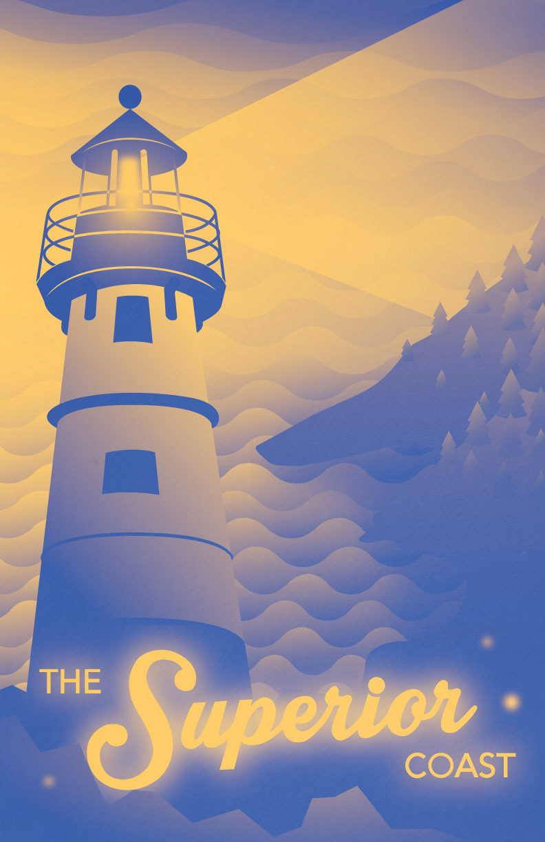 A travel-style poster for northern Minnesota, reading "The Superior Coast"
