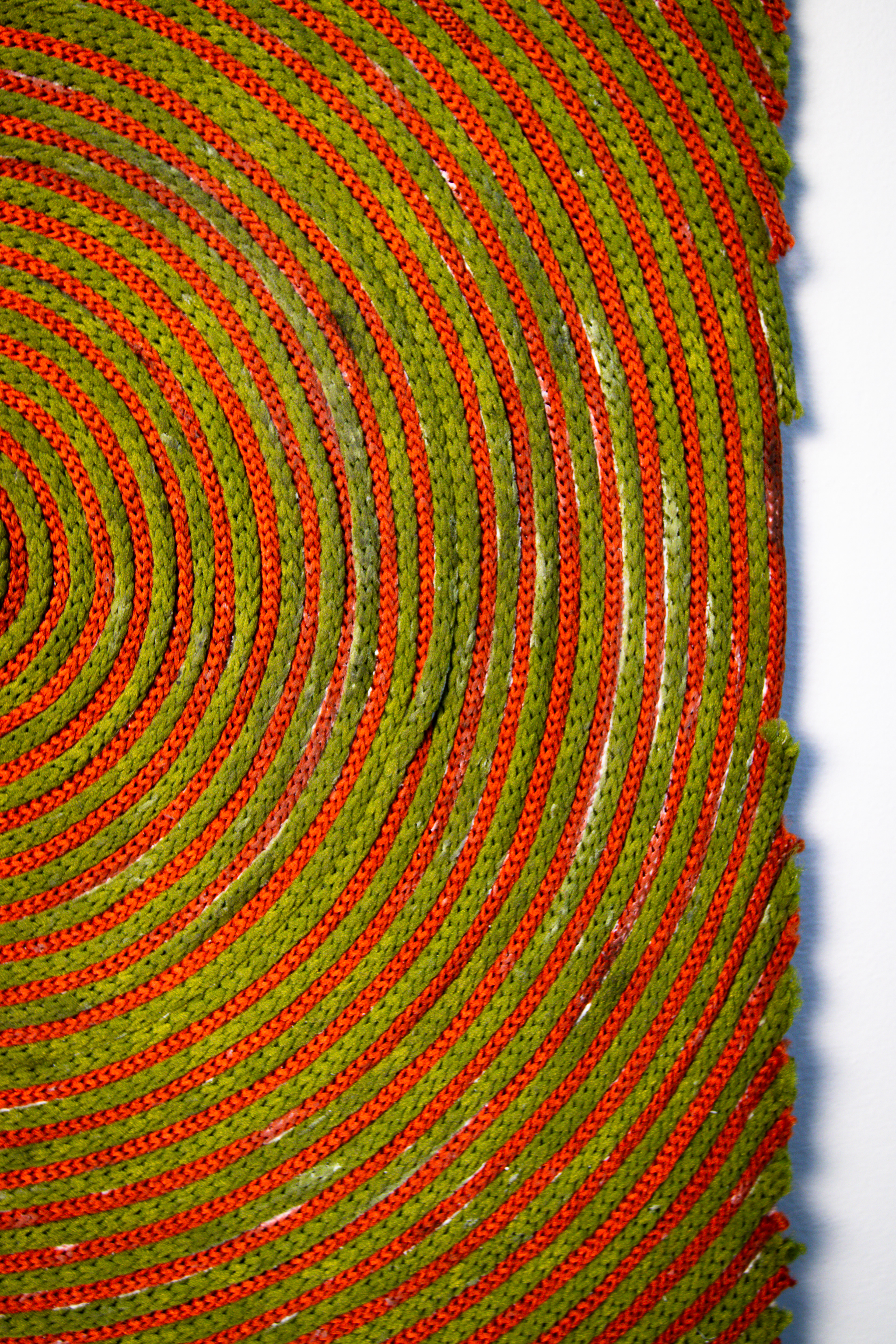 Spiralling; “Break in the loop ” 18" x 24" Yarn, plastic on canvas