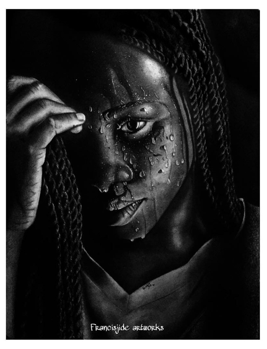Amaka; 2019 56 x 75 cm Charcoal pencil on pastel paper