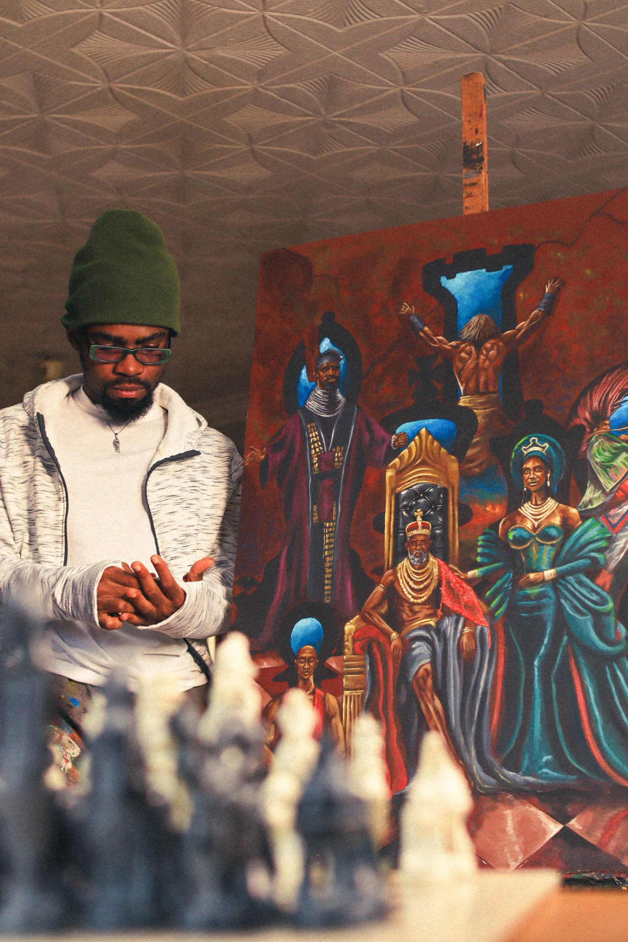 Oba ’ s Gambit; 2025 75 x 100 cm Acrylic paint on canvas