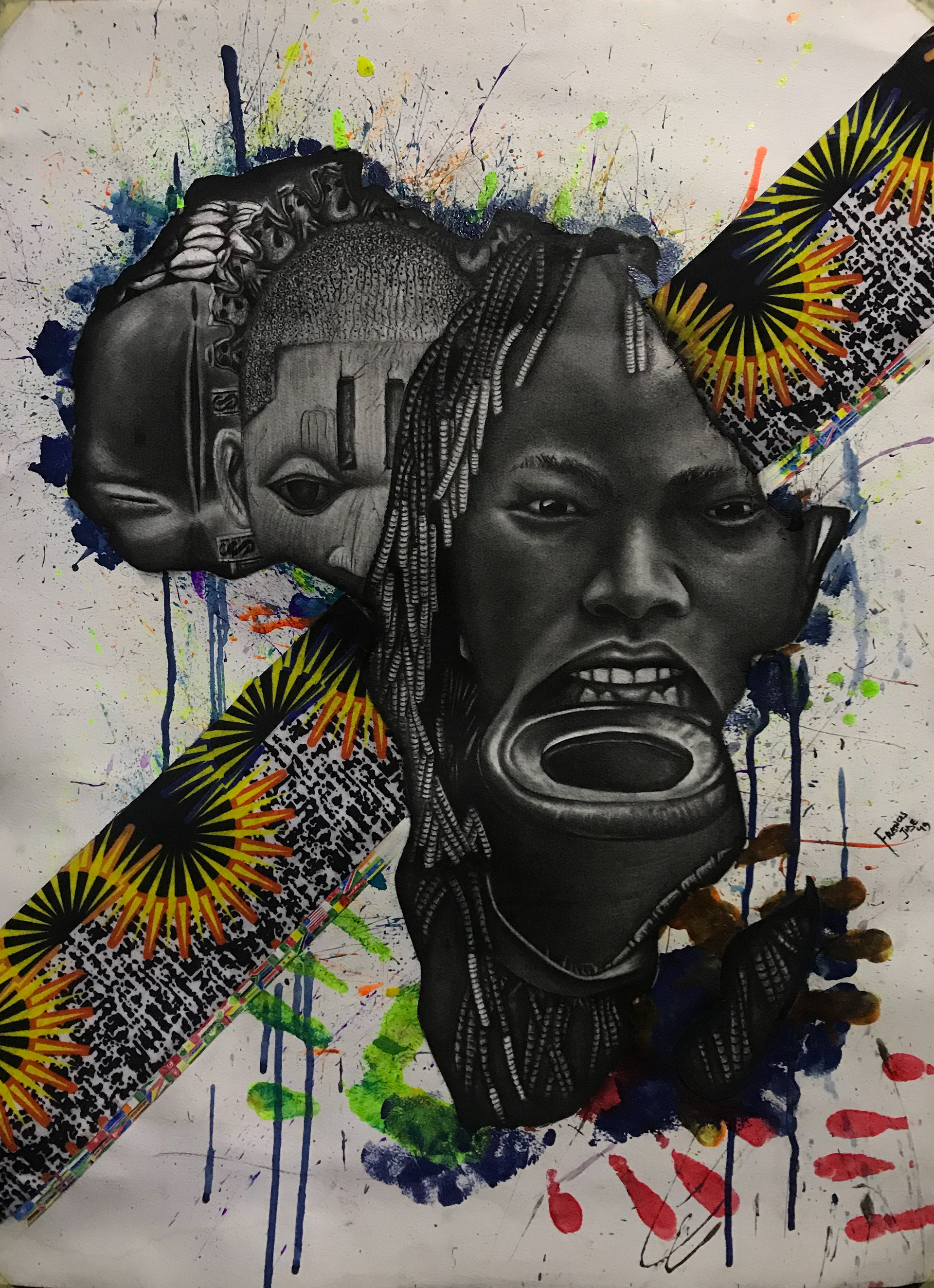 The Beholder ’ s Eye; 2019 56 x 75 cm Charcoalpencil,acrylicpaint, andankara on pastel paper