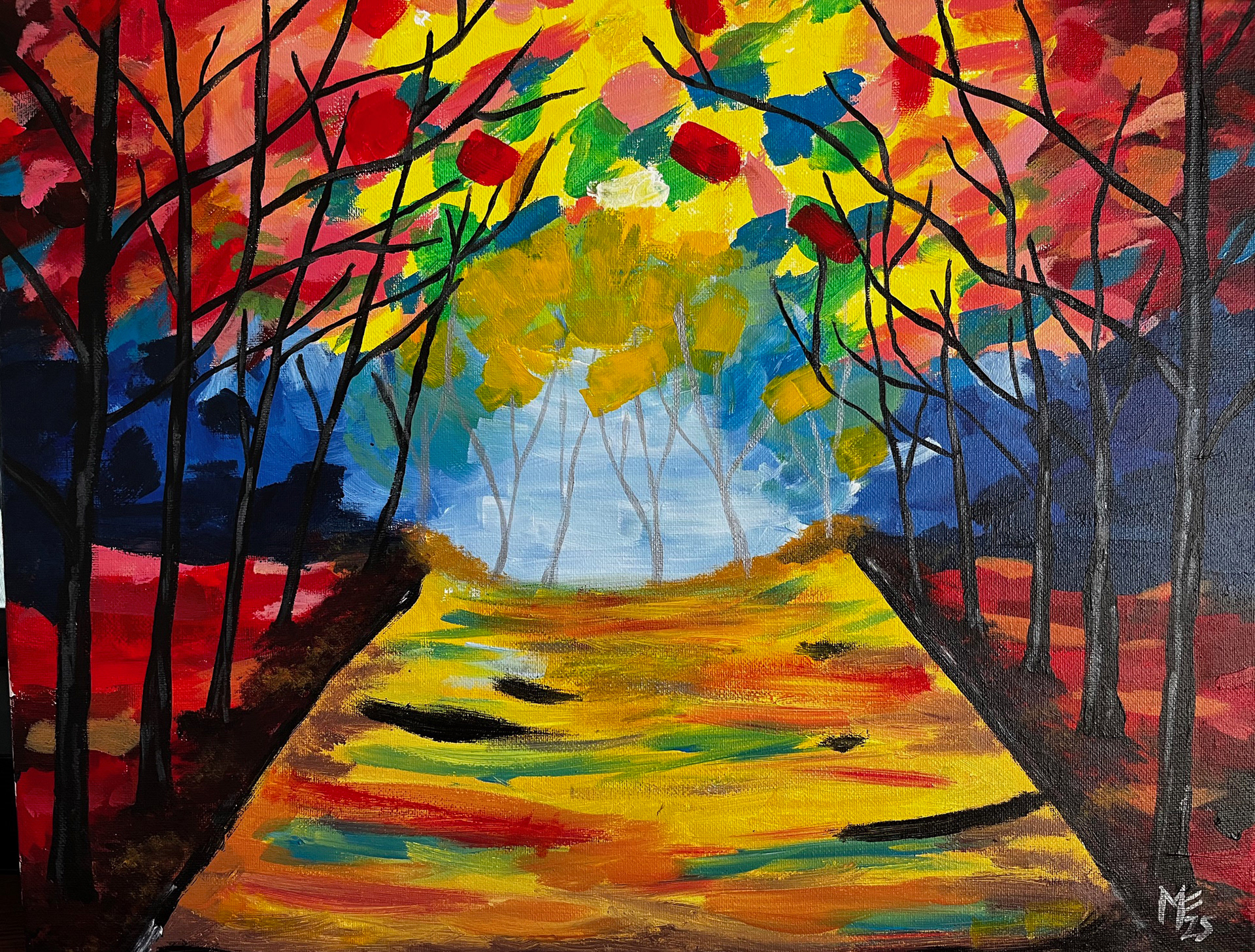 Available for Sale: Abstract fall path large canvas acrylic