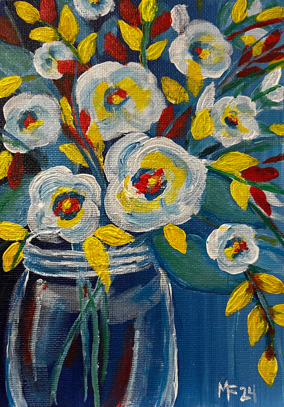 flowers in a jar small canvas - acrylic - SOLD