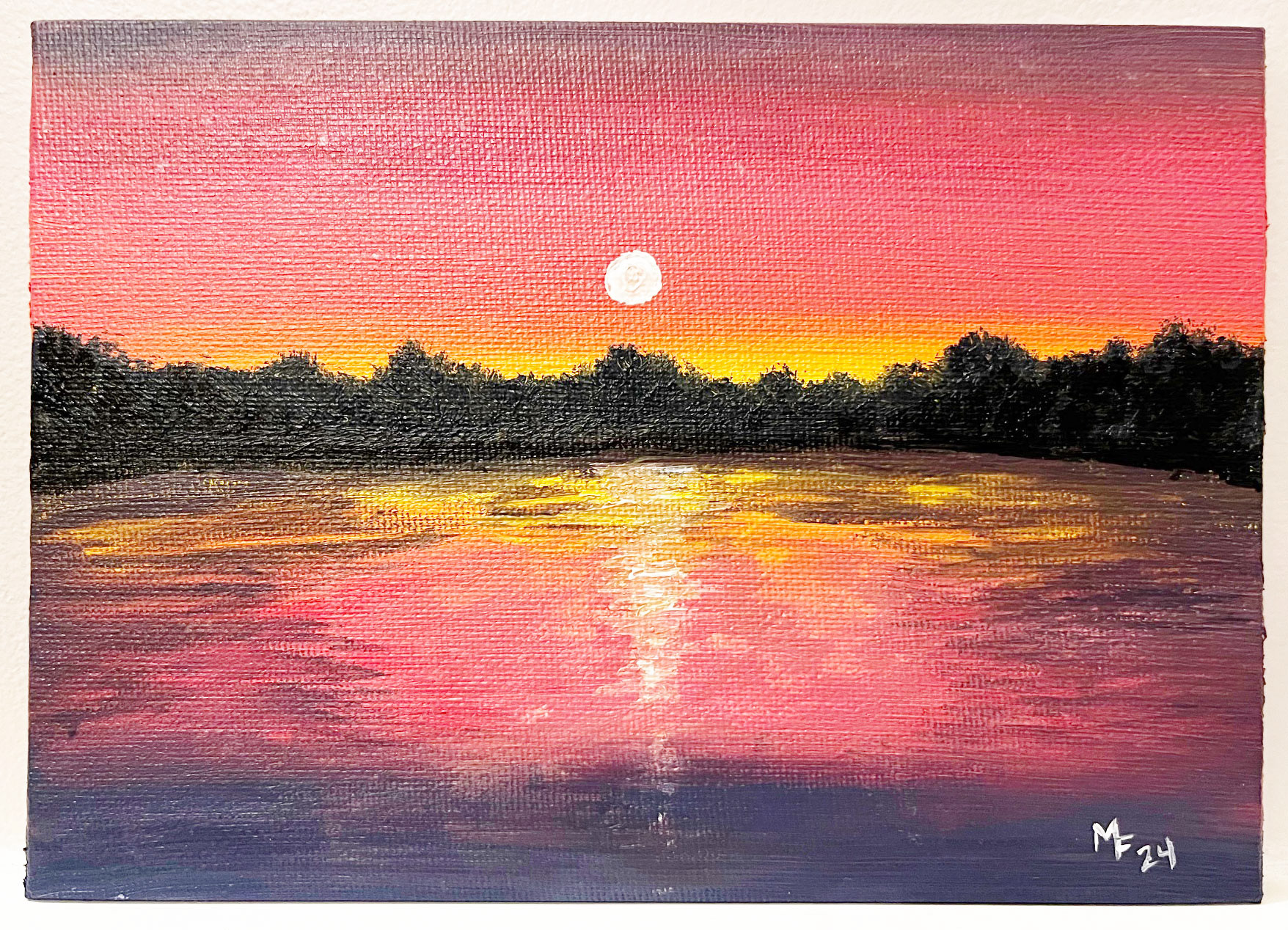 lake sunset small canvas - acrylic-SOLD