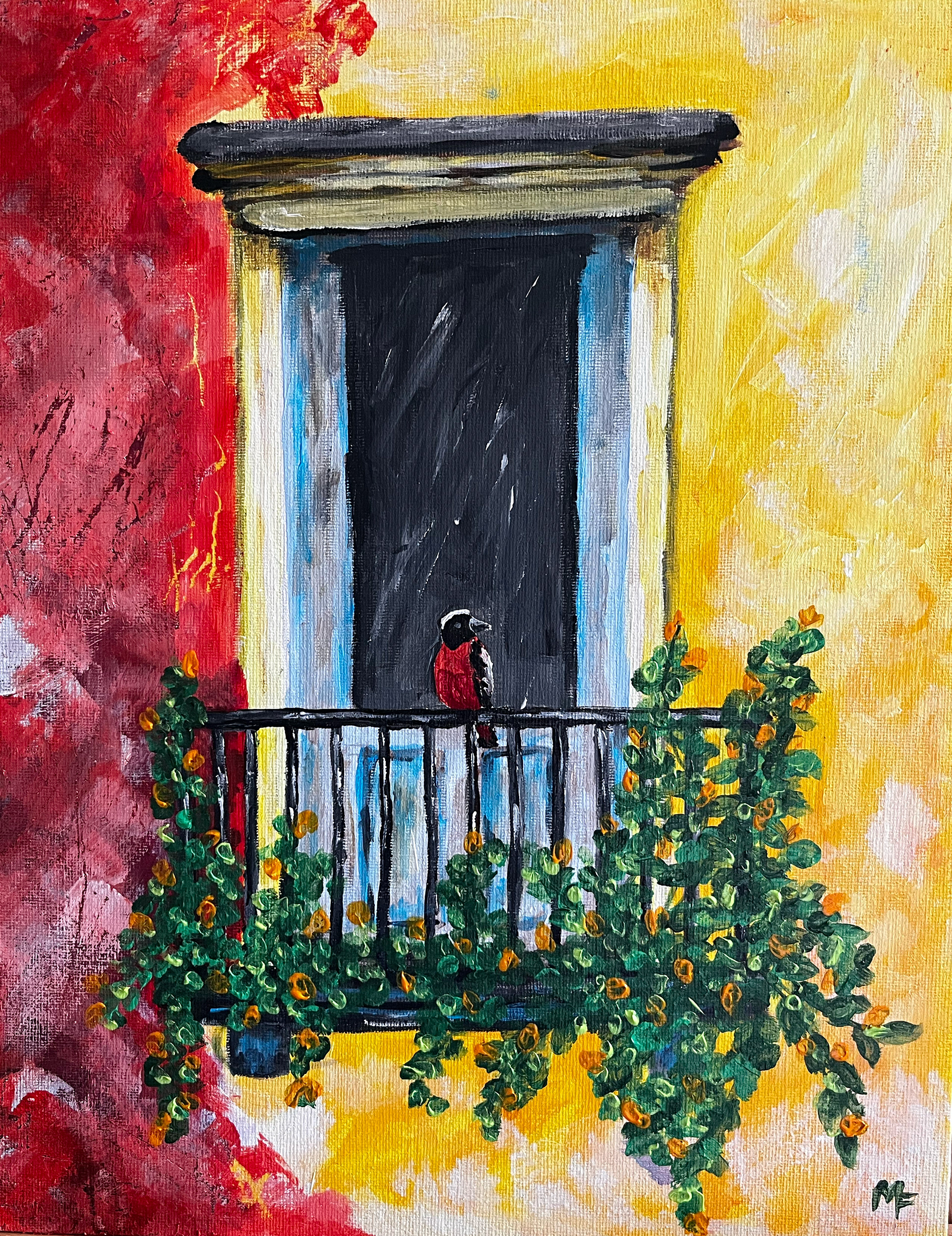 Bird on Balcony 11x14 Canvas - Available for Sale