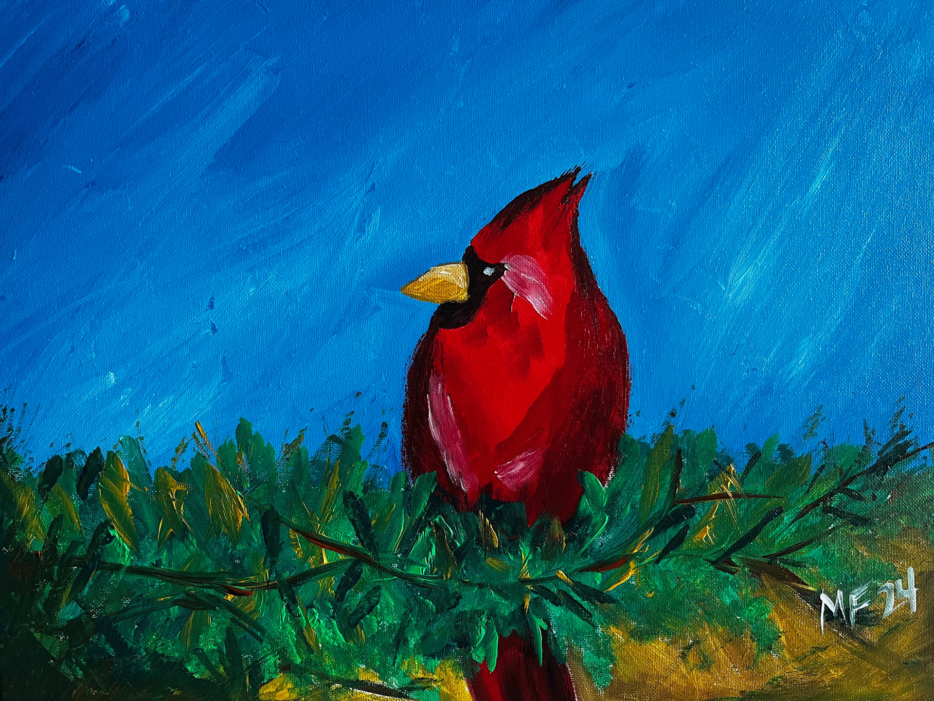 Cardinal large canvas- Acrylic - SOLD