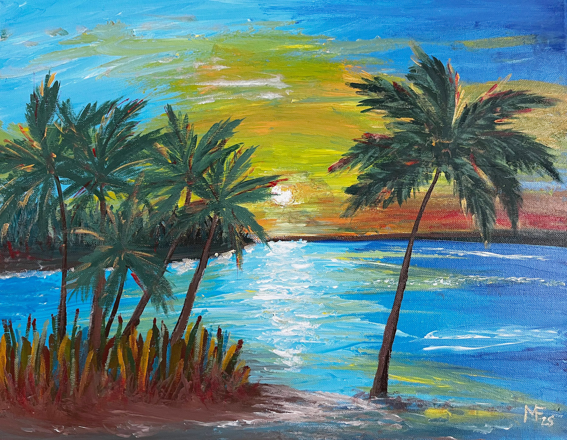 Available for Sale: sunset beach large canvas acrylic