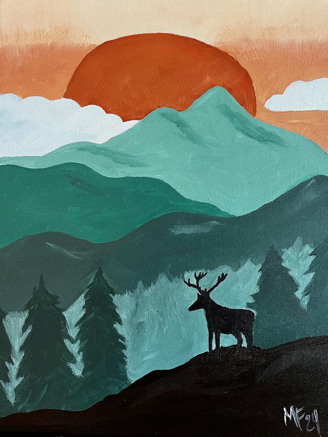 mountain/deer - acrylic - SOLD